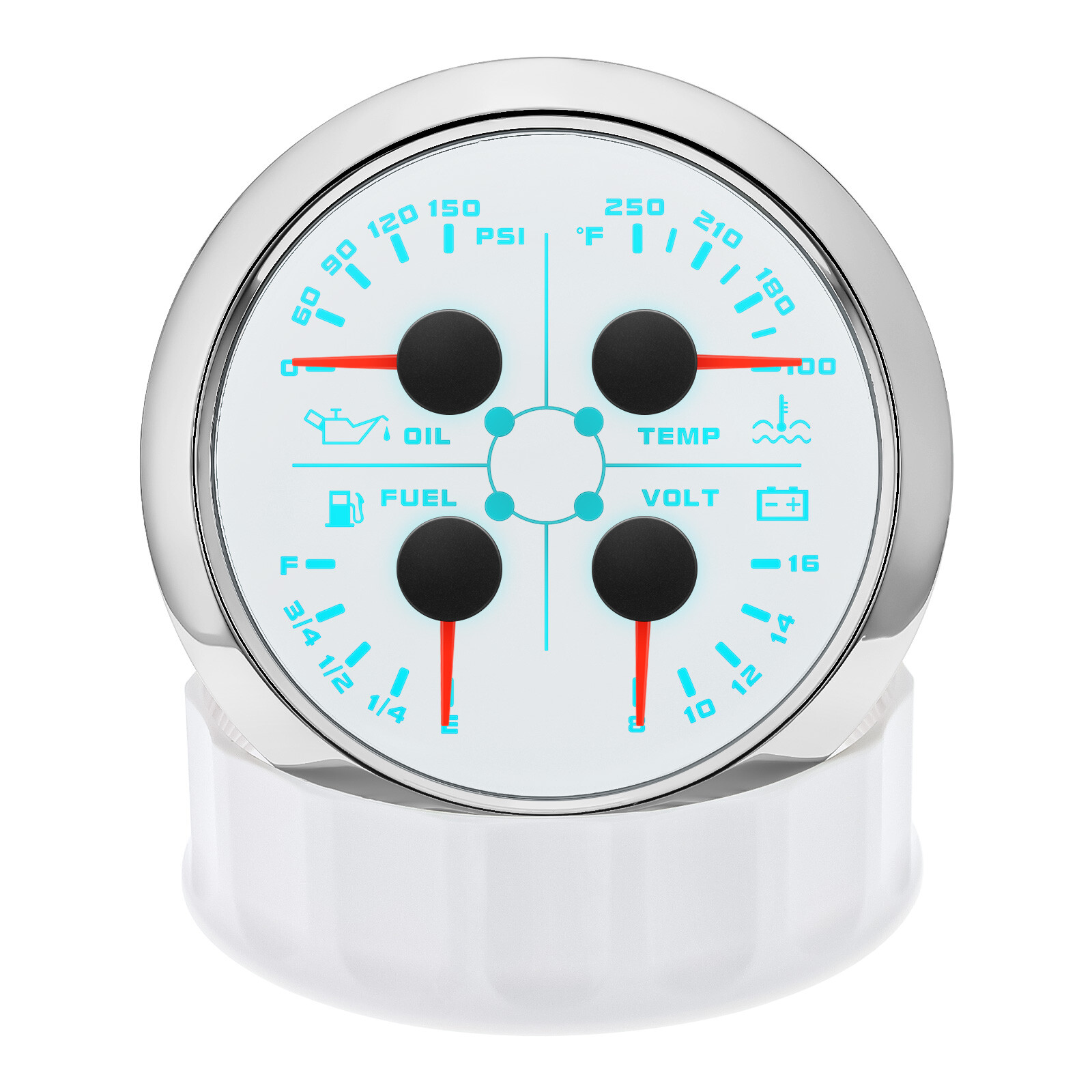 85mm 4 in 1 Gauge Boat Fuel Level 240-33 ohms Water Temp Oil Pressure Voltmeter