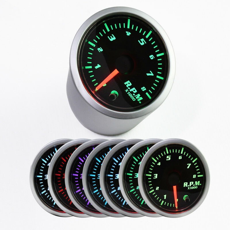 0-8000RPM Tacho Tachometer Gauge 2” 54mm Car Auto Meter with 7 Colors LED