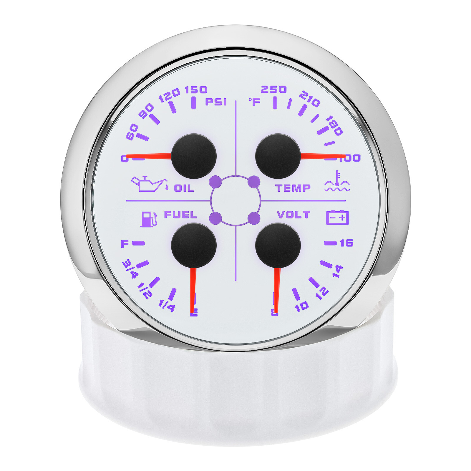 85mm 4 in 1 Gauge Boat Fuel Level 240-33 ohms Water Temp Oil Pressure Voltmeter