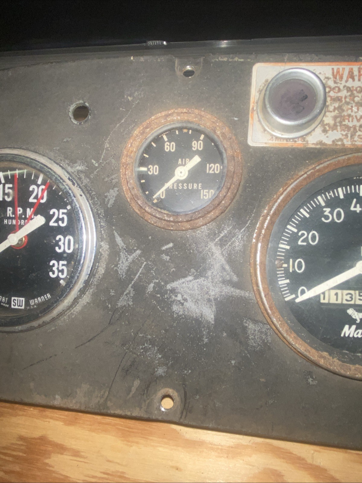 Rare Old Mack Truck Stewart Warner Dash Cluster Oil, Water, Fuel, Battery, Speed