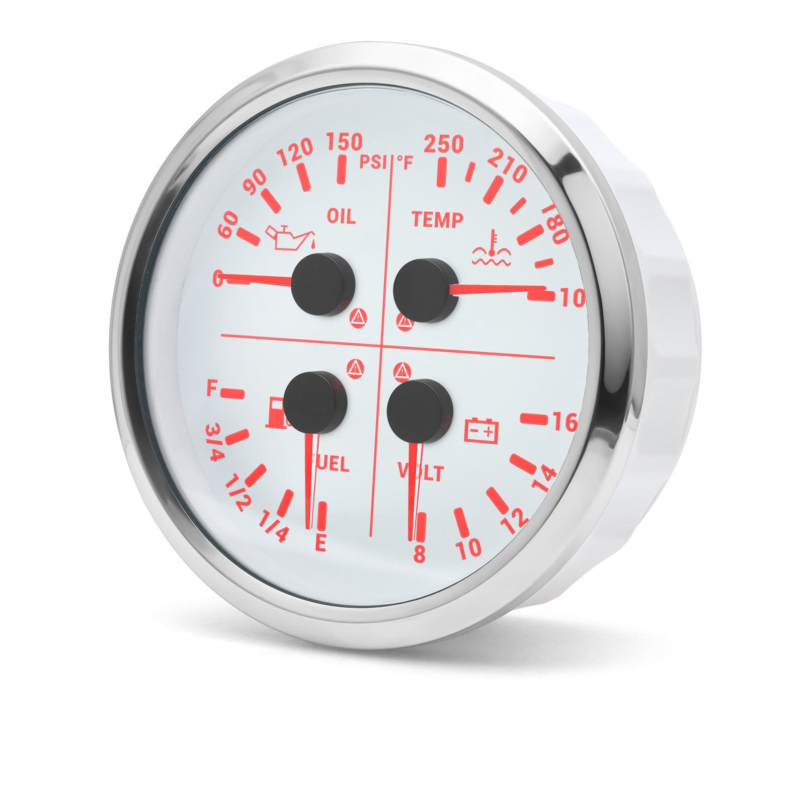 110MM White 4 IN 1 Multifunction Gauge Fuel Level Oil Pressure Water Temp Volt