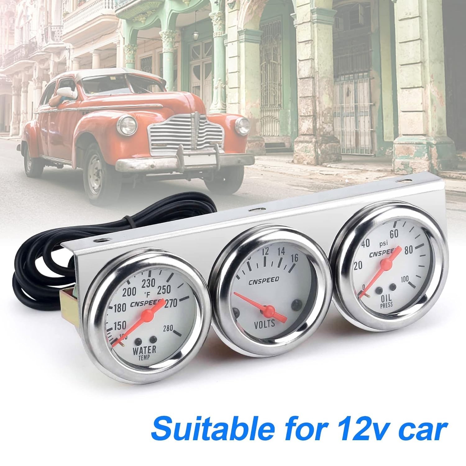 2inch 52mm Triple Gauge Kit, Volt Meter Water Temp Temperature Gauge Oil Pressur