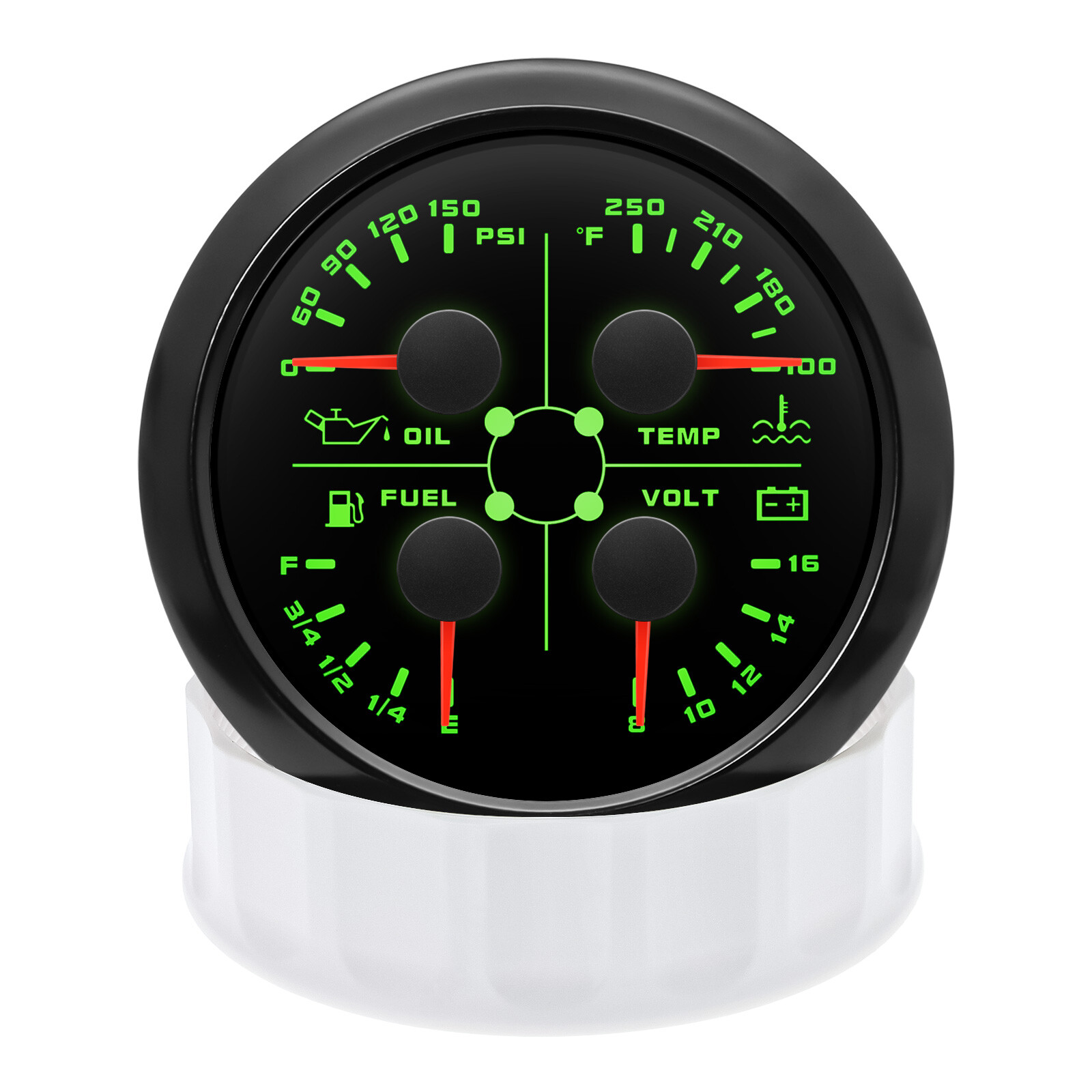85mm Black 4in 1 Gauge Fuel Level 240-33ohms Water Temp Oil Pressure Voltmeter