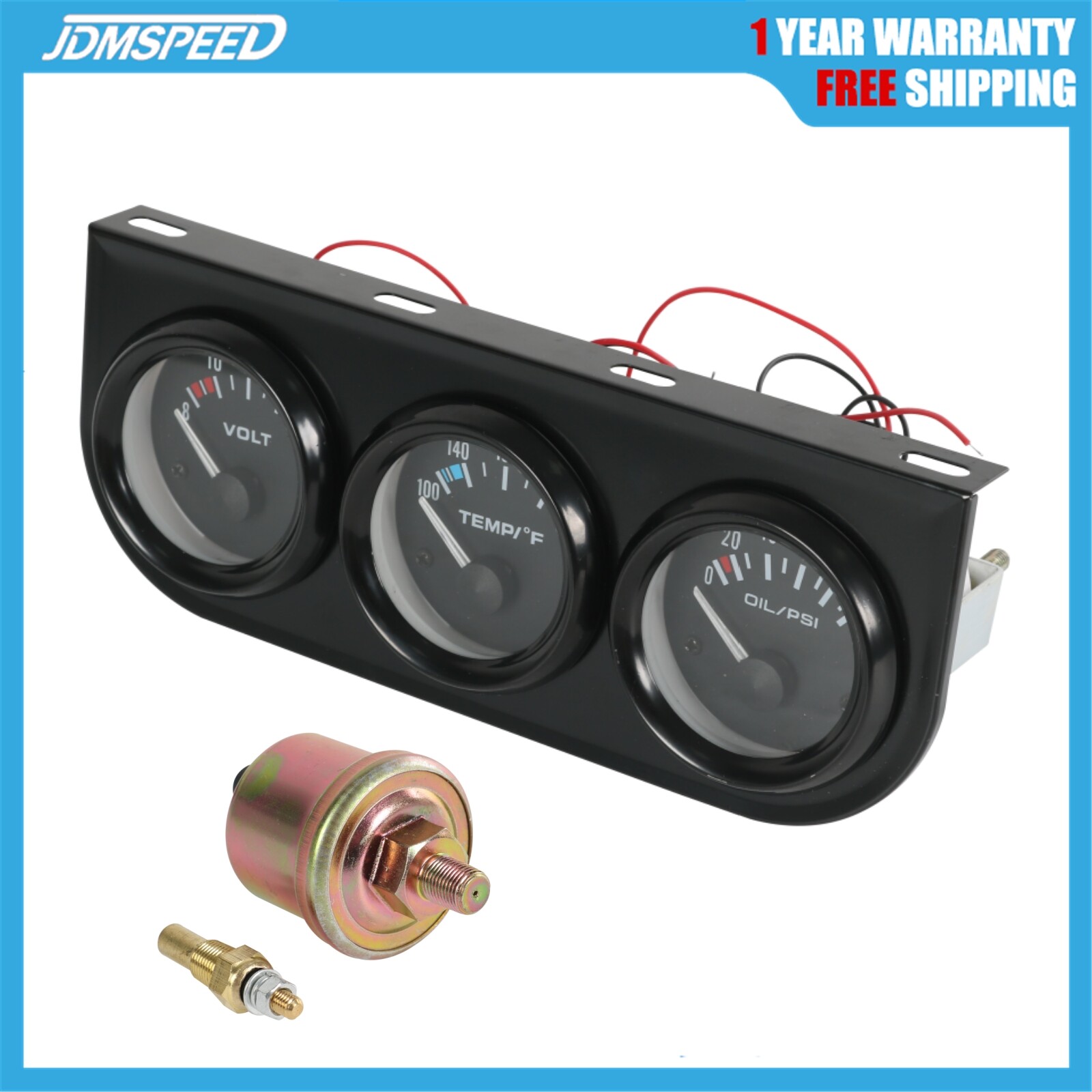 Auto Car Triple Gauge Set Kit Water Temp Oil Pressure Volt Meter 2″ 52mm 3-in-1