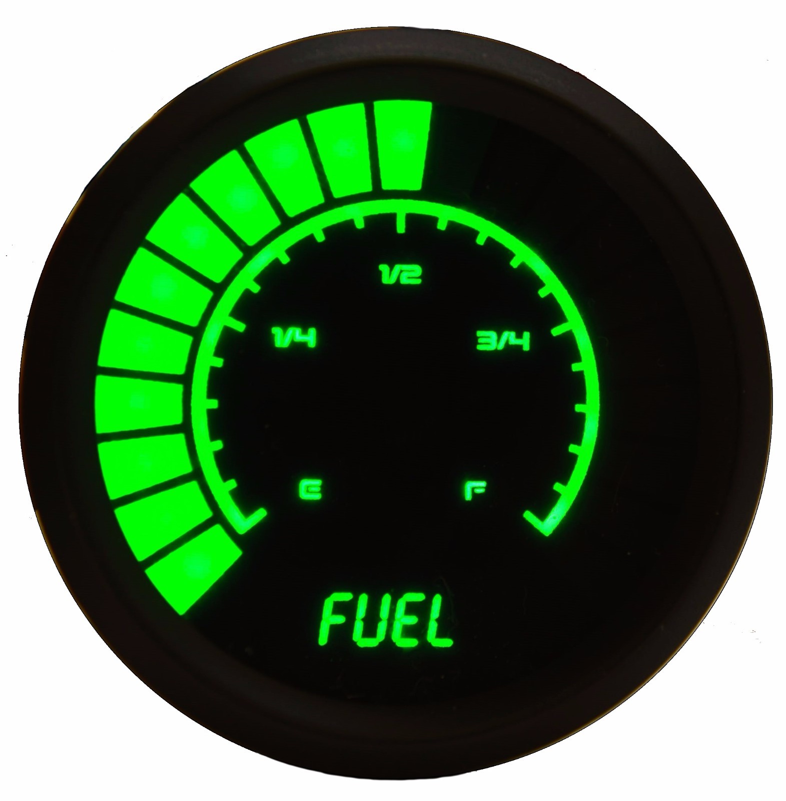 2 1/16″ Universal Analog Fuel Gauge B9016G Green LEDs Black Bezel
