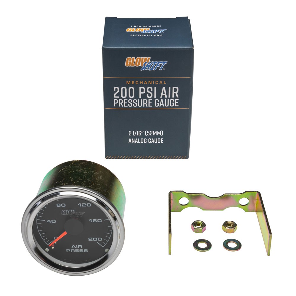 GlowShift Black Mechanical 200 PSI Analog Air Pressure Suspension Gauge