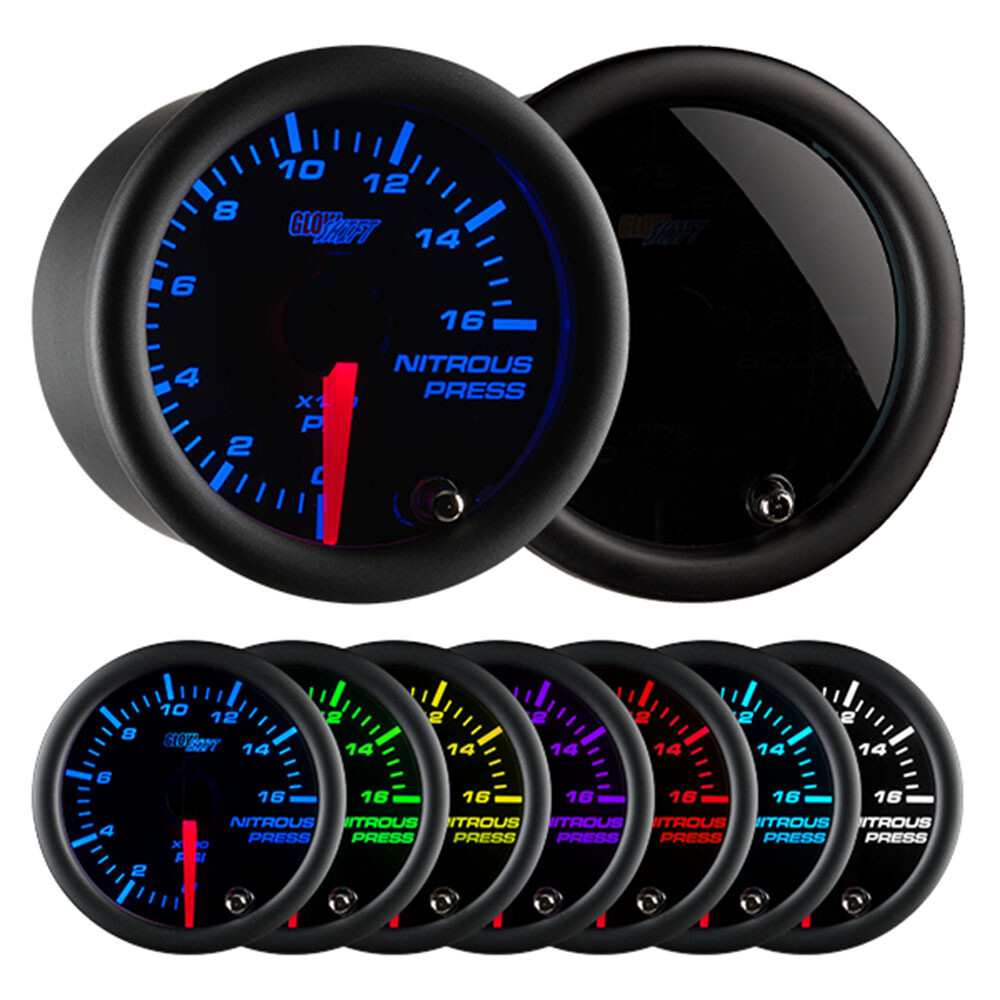 GLOWSHIFT 52mm TINTED 7 COLOR 1600 PSI NITROUS NOS PRESSURE GAUGE