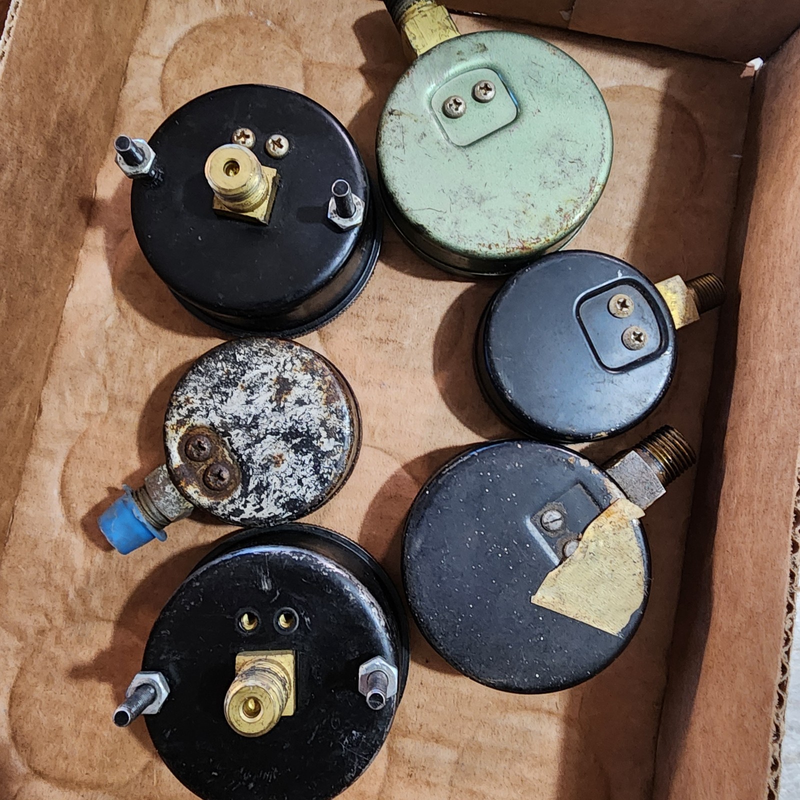 Vtg Metal Round Glass Guage Lot 6 Steampunk US Guage C Mixed Media Art Parts