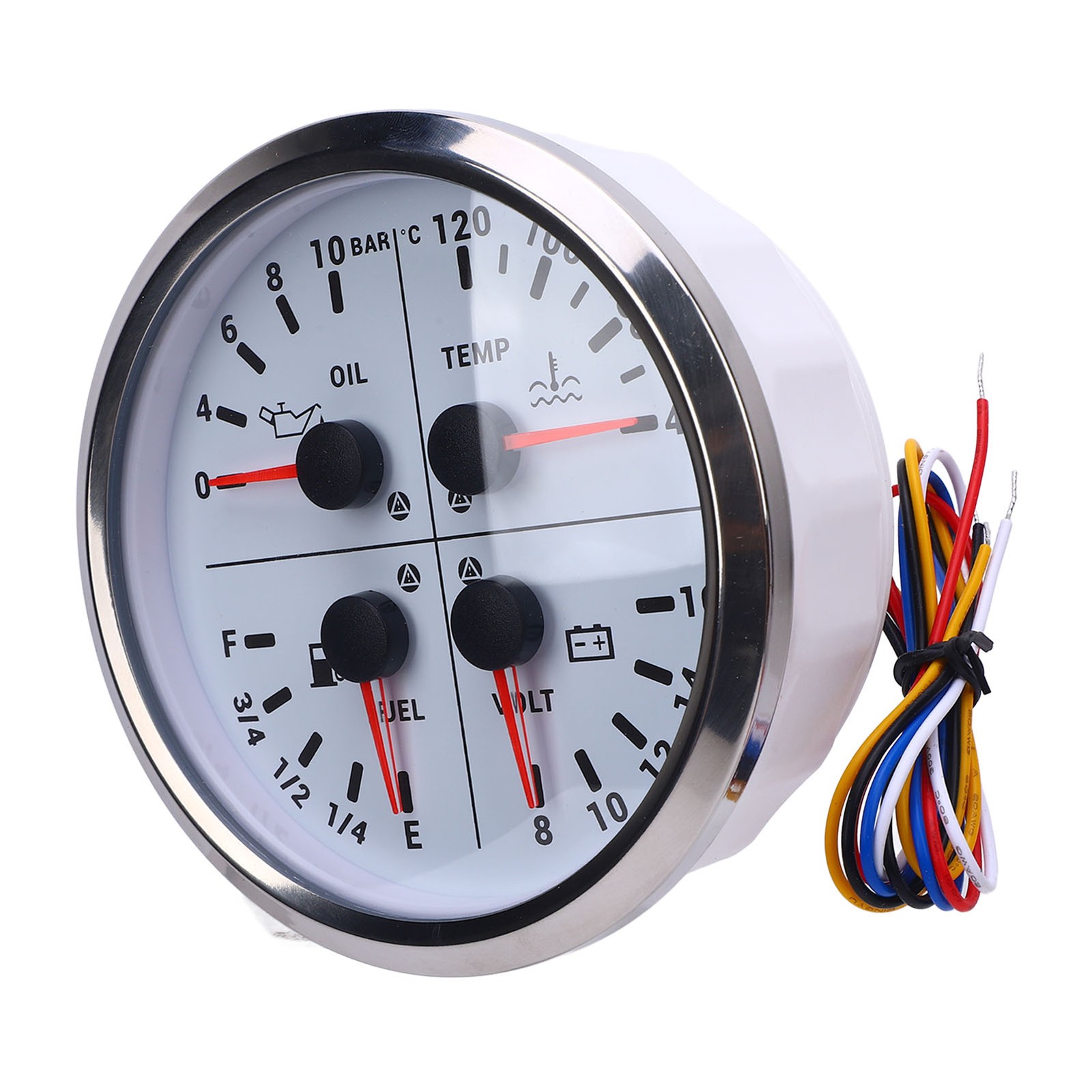 Car 4 In 1 Fuel Level Gauge Oil Pressure Gauge Voltmeter 4 3/8in E 1/4 1/2 3/4 F