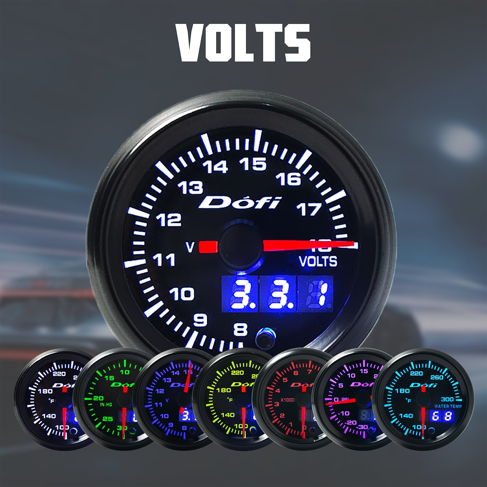2″ 52mm 7 Colors LED Digital & Pointer Car Voltage Gauge Meter 8-18V Universal