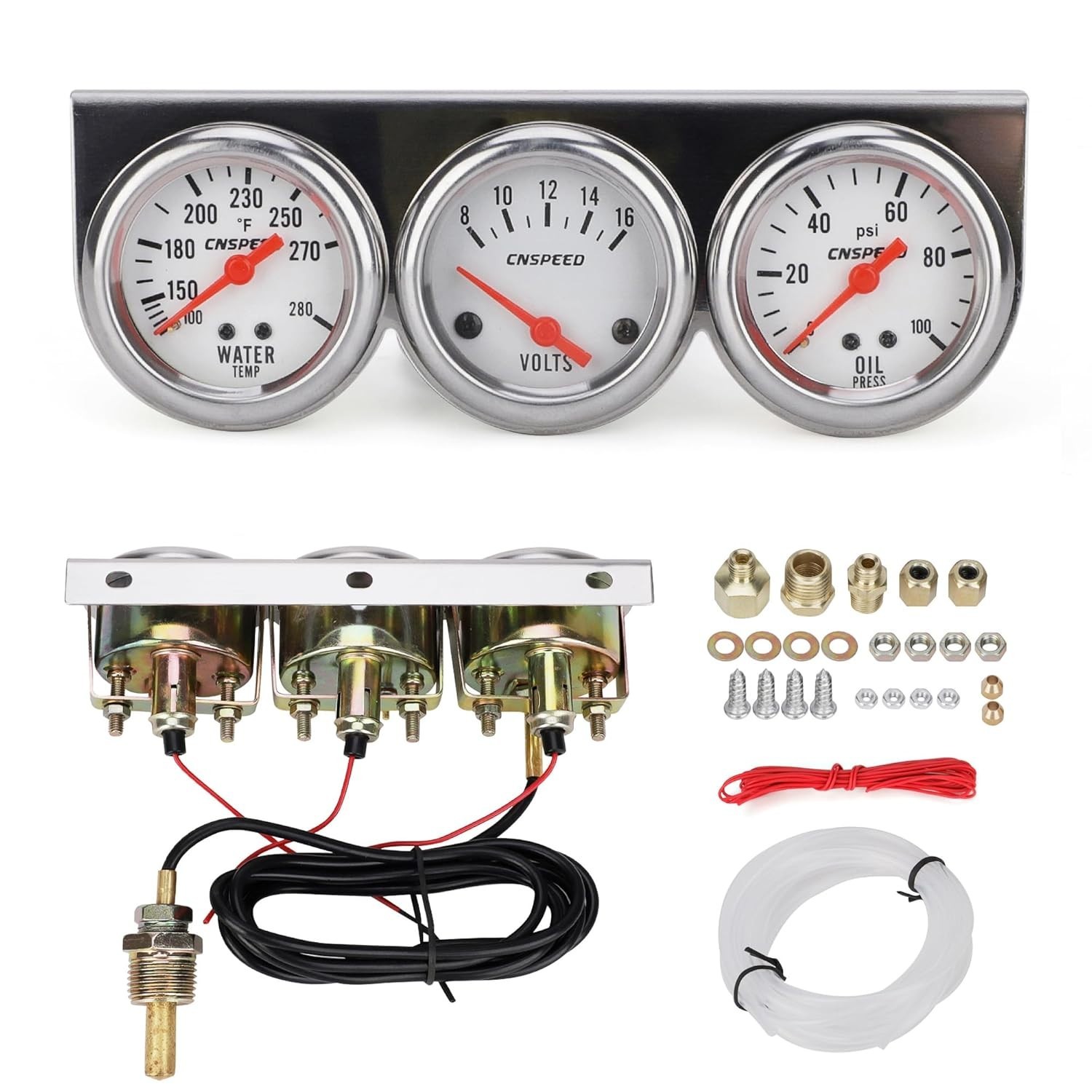 2inch 52mm Triple Gauge Kit, Volt Meter Water Temp Temperature Gauge Oil Pressur