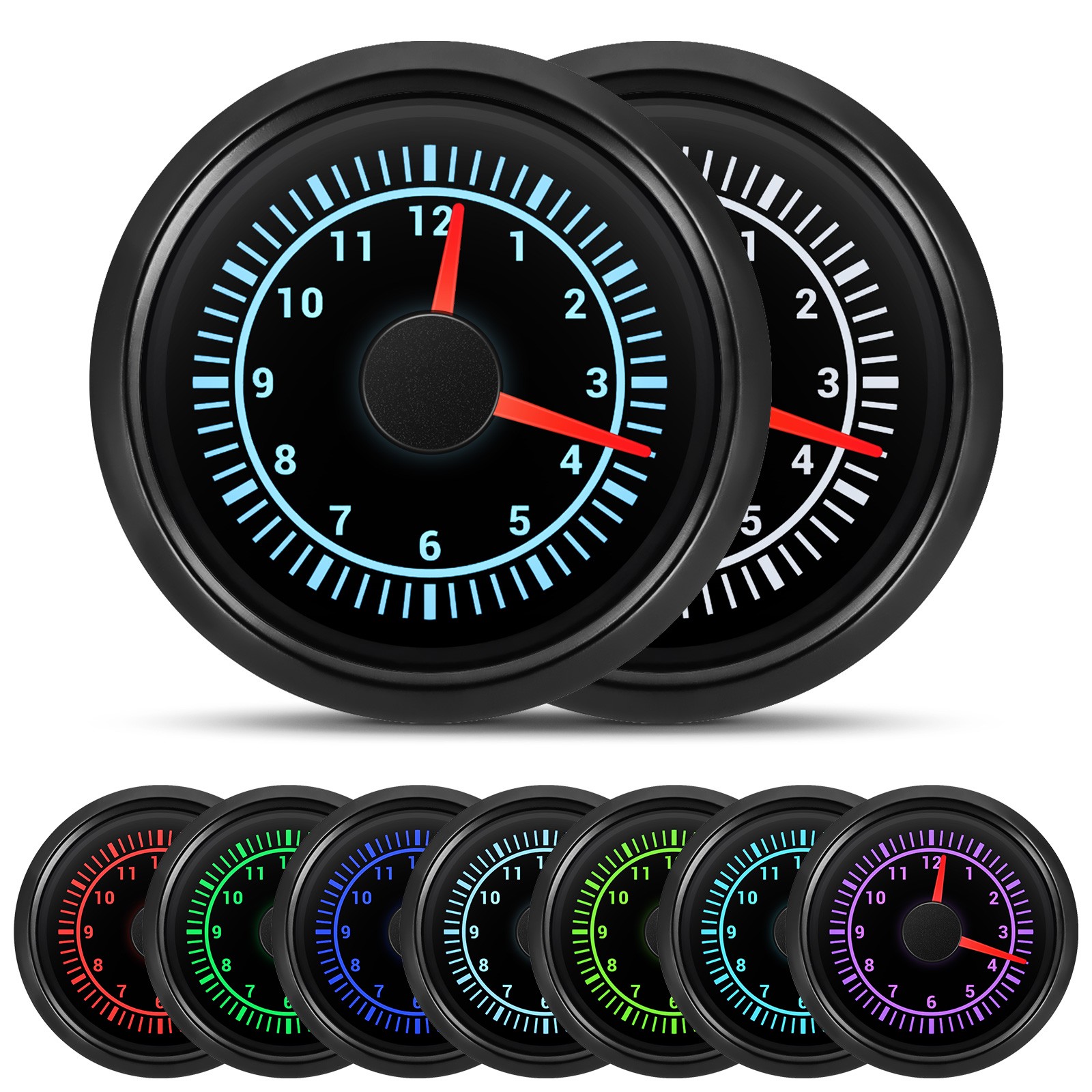 52mm Clock Gauge 12Hours 7 Colors Backlight Waterproof For Car Truck Boat Yacht