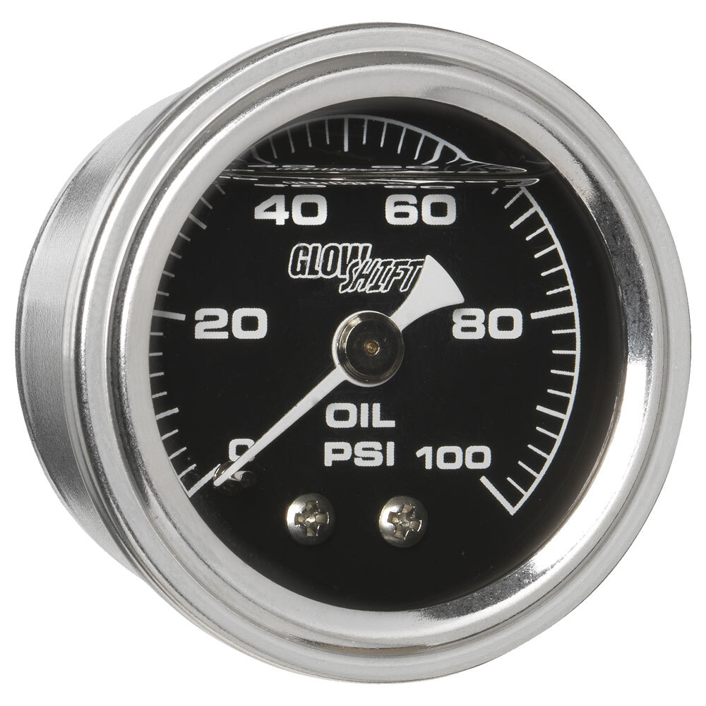 GlowShift Mechanical 100 PSI Oil Pressure Gauge Liquid Filled 38mm Black Dial
