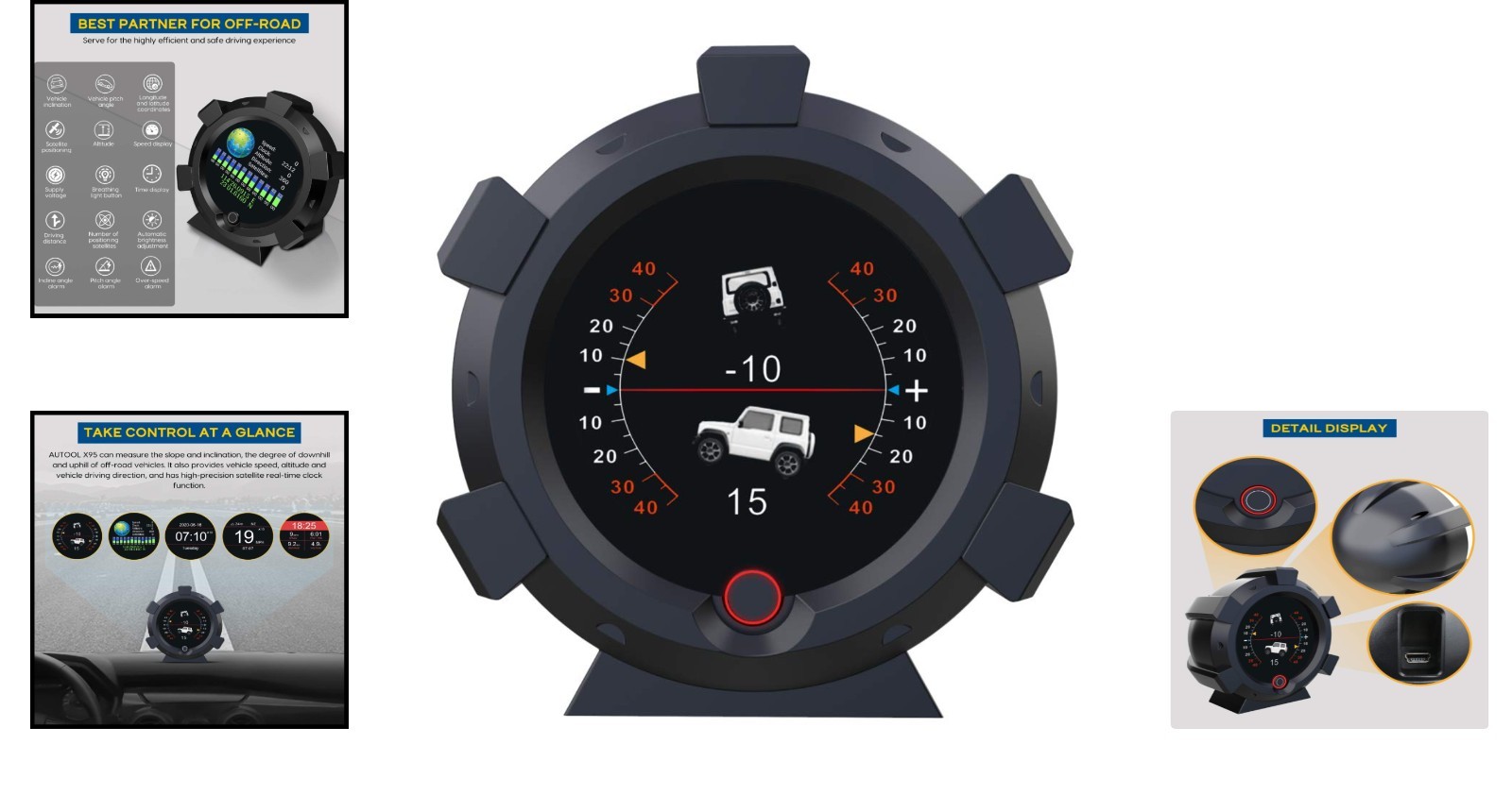 AUTOOL X95 GPS Speedometer & Inclinometer – Multi-Function HUD for Off-Road