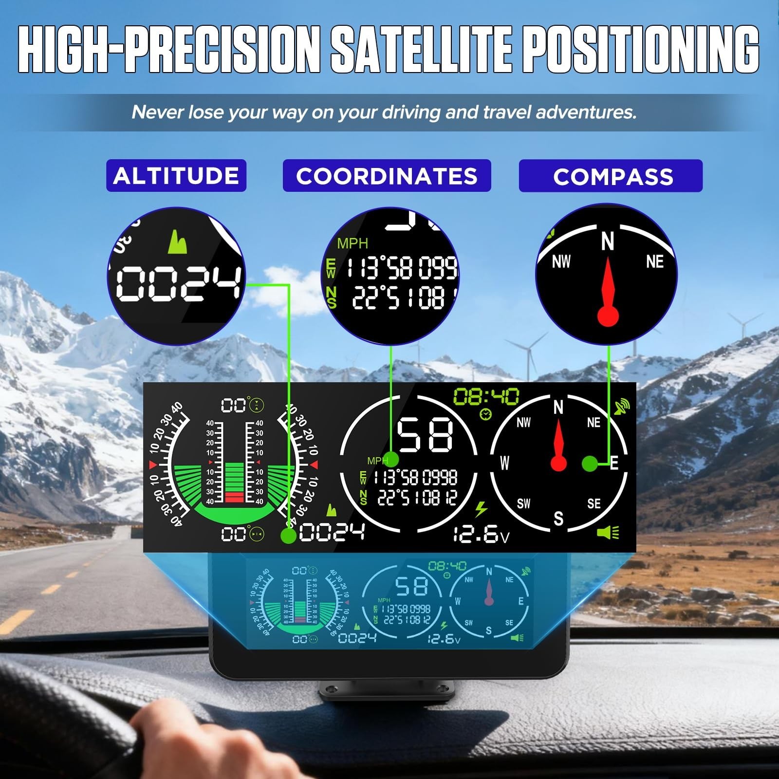 MR CARTOOL M60 Car Inclinometer Digital GPS HUD Pitch Angle Slope Meter MPH S…