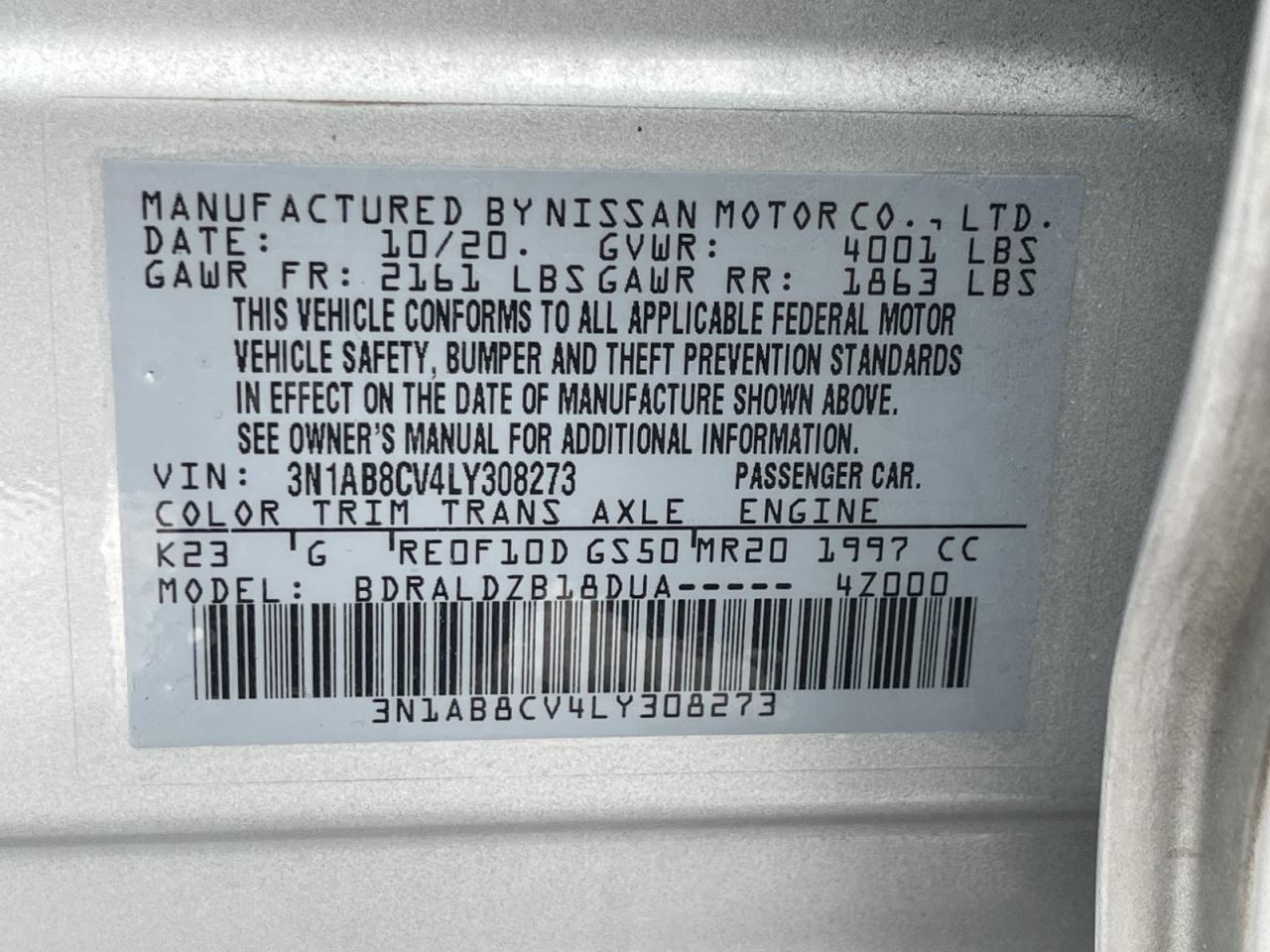 2020-2021 NISSAN SENTRA SPEEDOMETER MPH 2.0L AT FWD 96K -SV- 65032