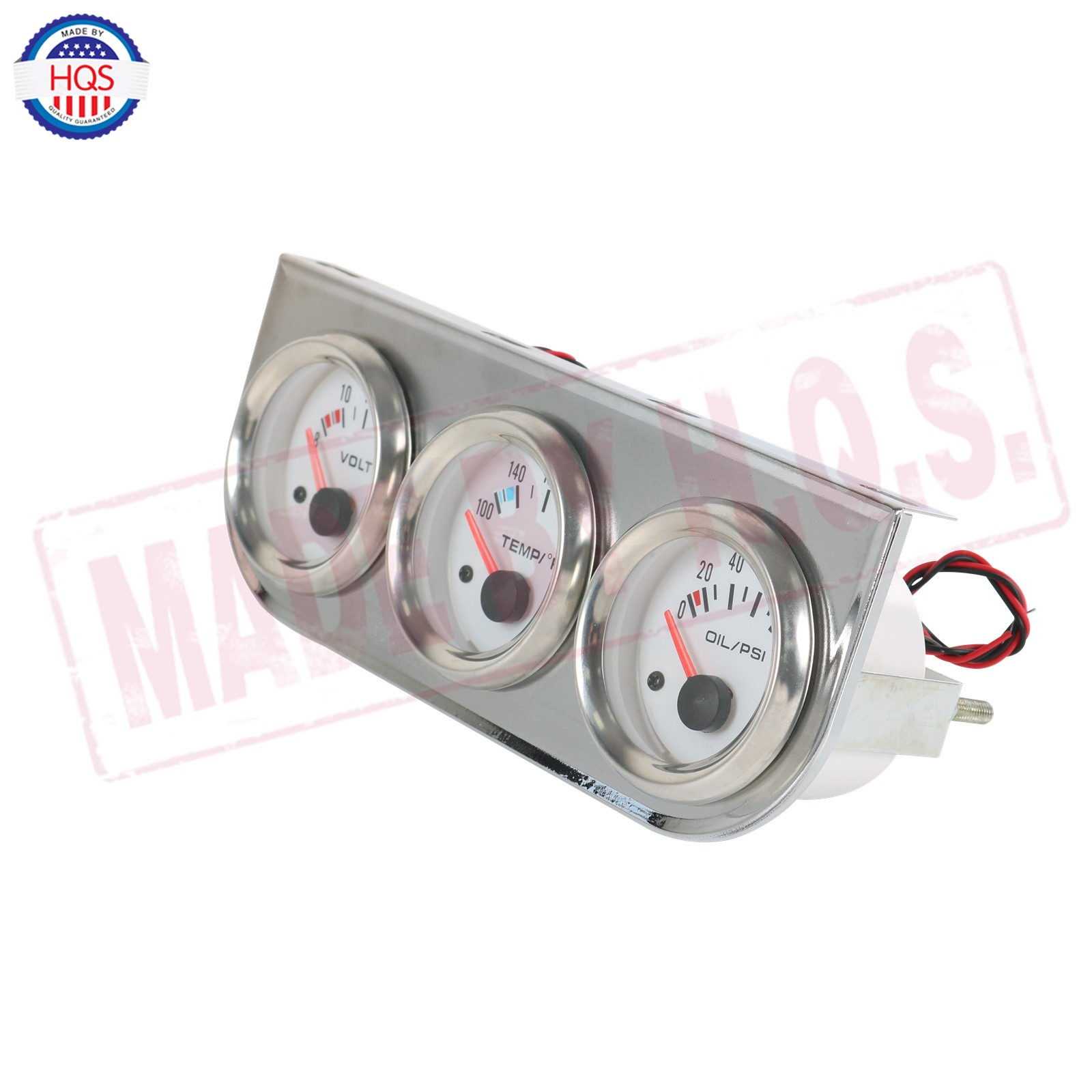 Chrome 2” 52mm Auto Car Triple 3 Gauge Set Water Temp Oil Pressure Volt Meter