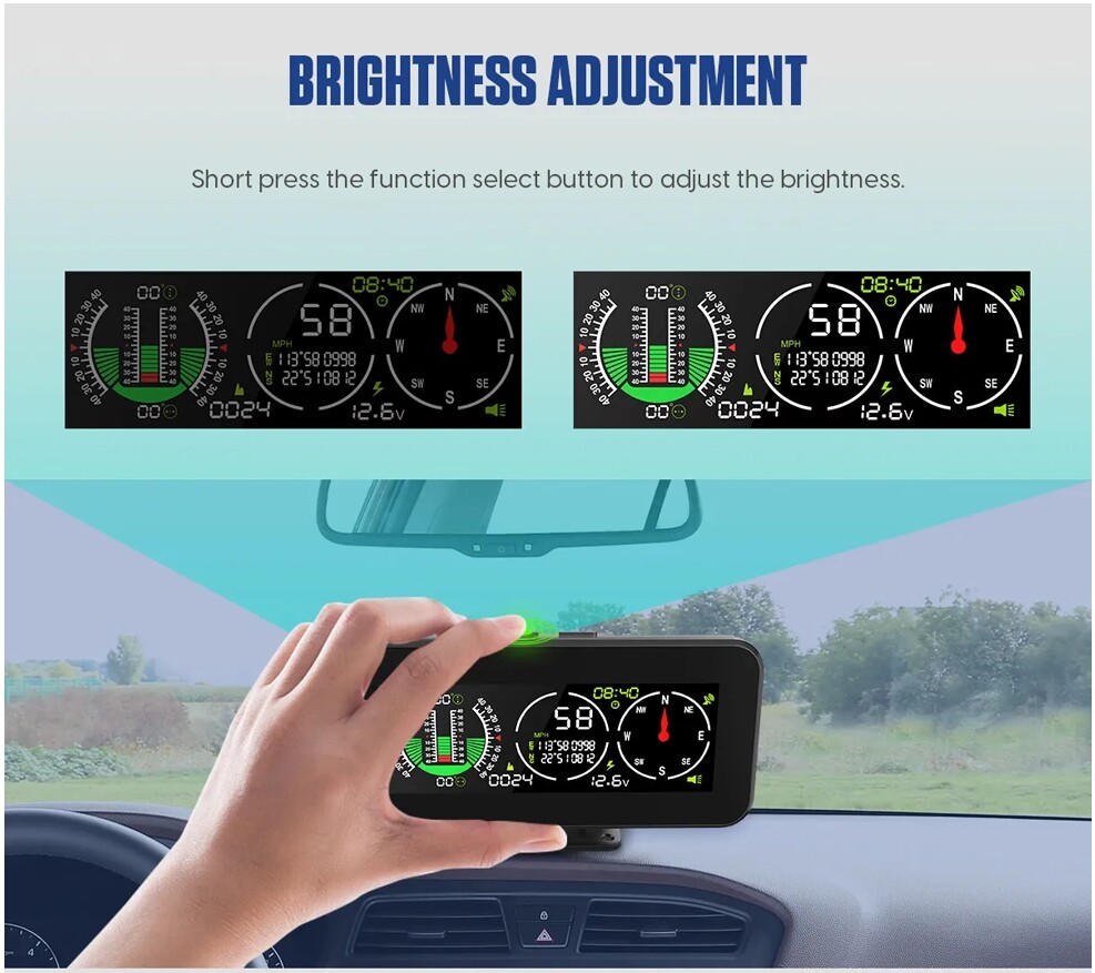 1 Set Car Suv Off-Road Smart Slope Meter GPS Speedometer Compass Overspeed Alarm