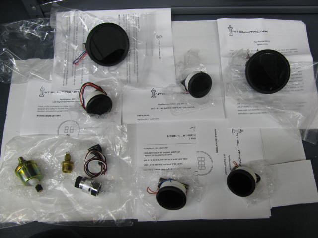 Universal 6 Gauge Set With White LED Gauges and Black Bezel + Made In The USA