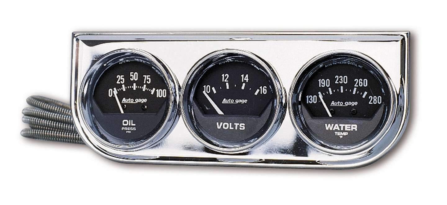 AUTO METER 2349 Black Oil/Water/Volt Gauge with Chrome Console – 2.3125 in.