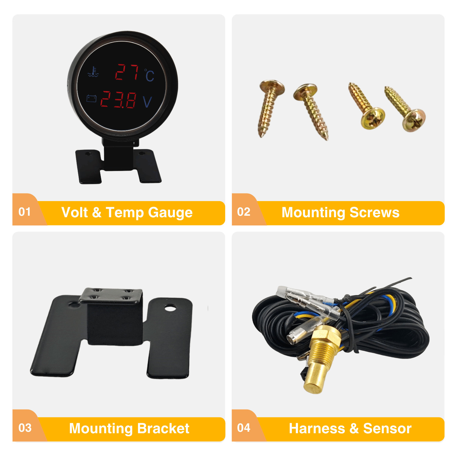 Dual Display 2-in-1 Car Water Temperature & Voltage Gauge Set for Universal Car