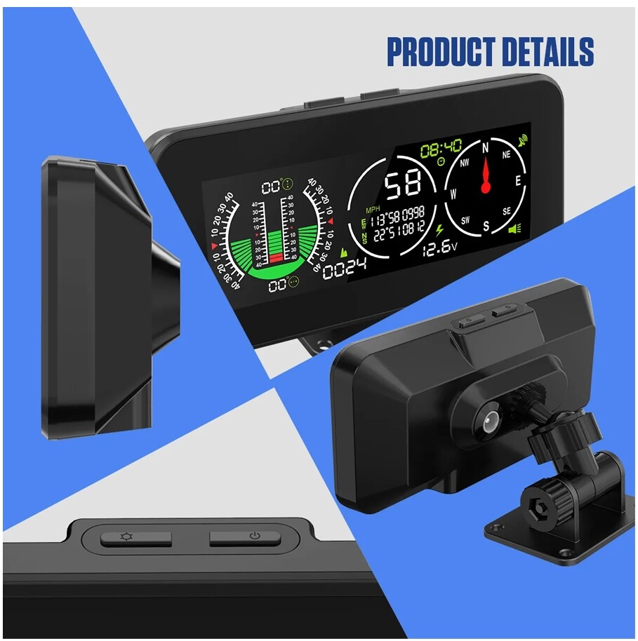 1 Set Car Suv Off-Road Smart Slope Meter GPS Speedometer Compass Overspeed Alarm