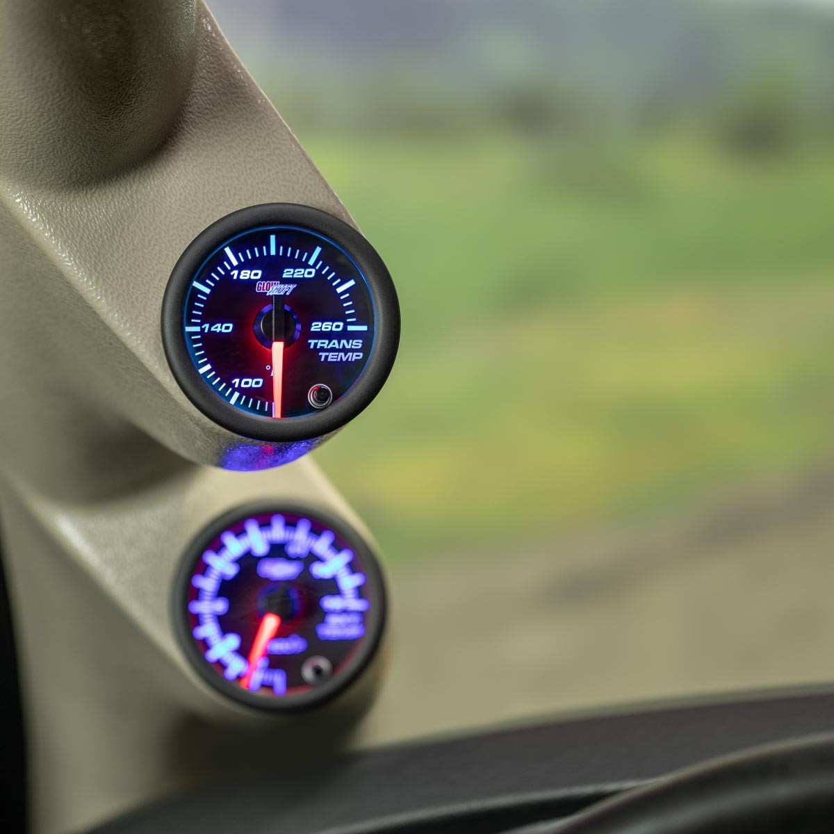 52mm GLOWSHIFT BLACK 7 COLOR ELECTRICAL TRANSMISSION TRANS TEMP GAUGE KIT