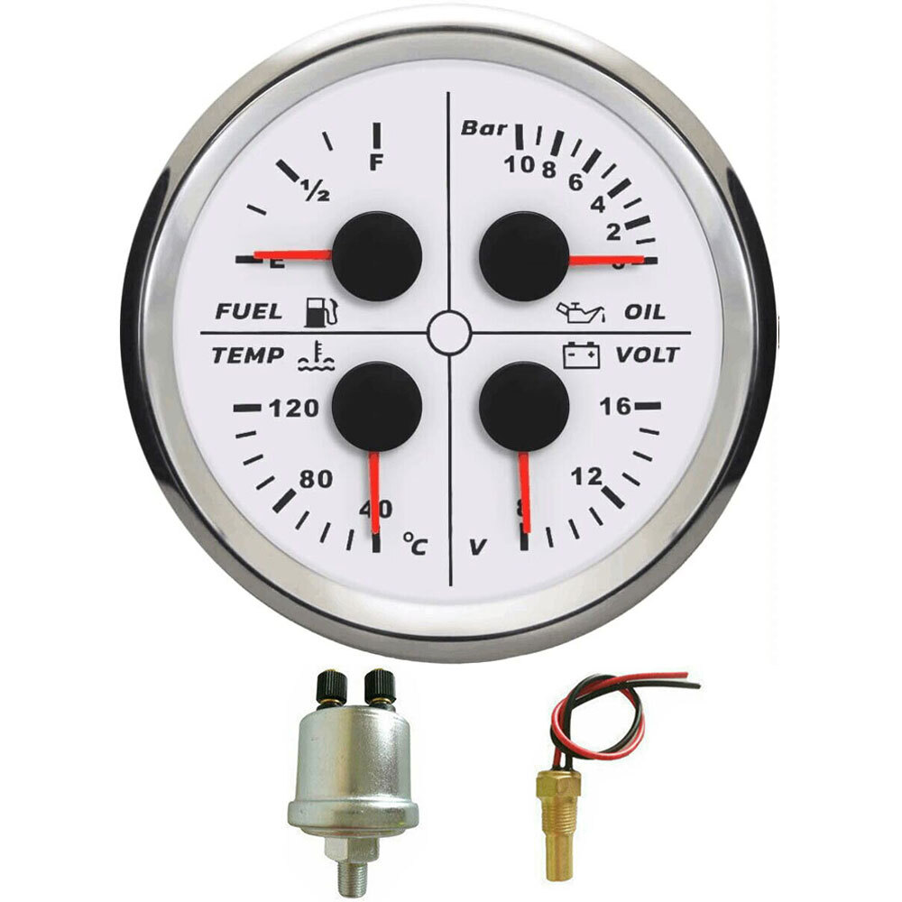 85mm 4 in1 Gauge with Sender Fuel Gauge(73-10 ohms) Water Temp Oil Pressure Volt