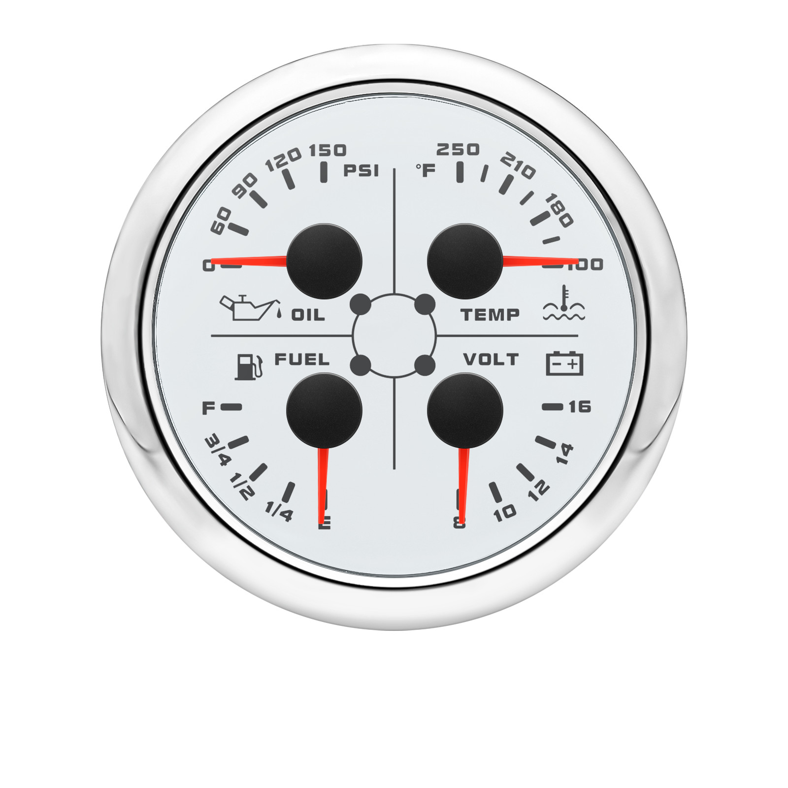 85MM 4 IN 1 Gauge Fuel Level 240-33ohms Oil Pressure Water Temp Volt With Sensor
