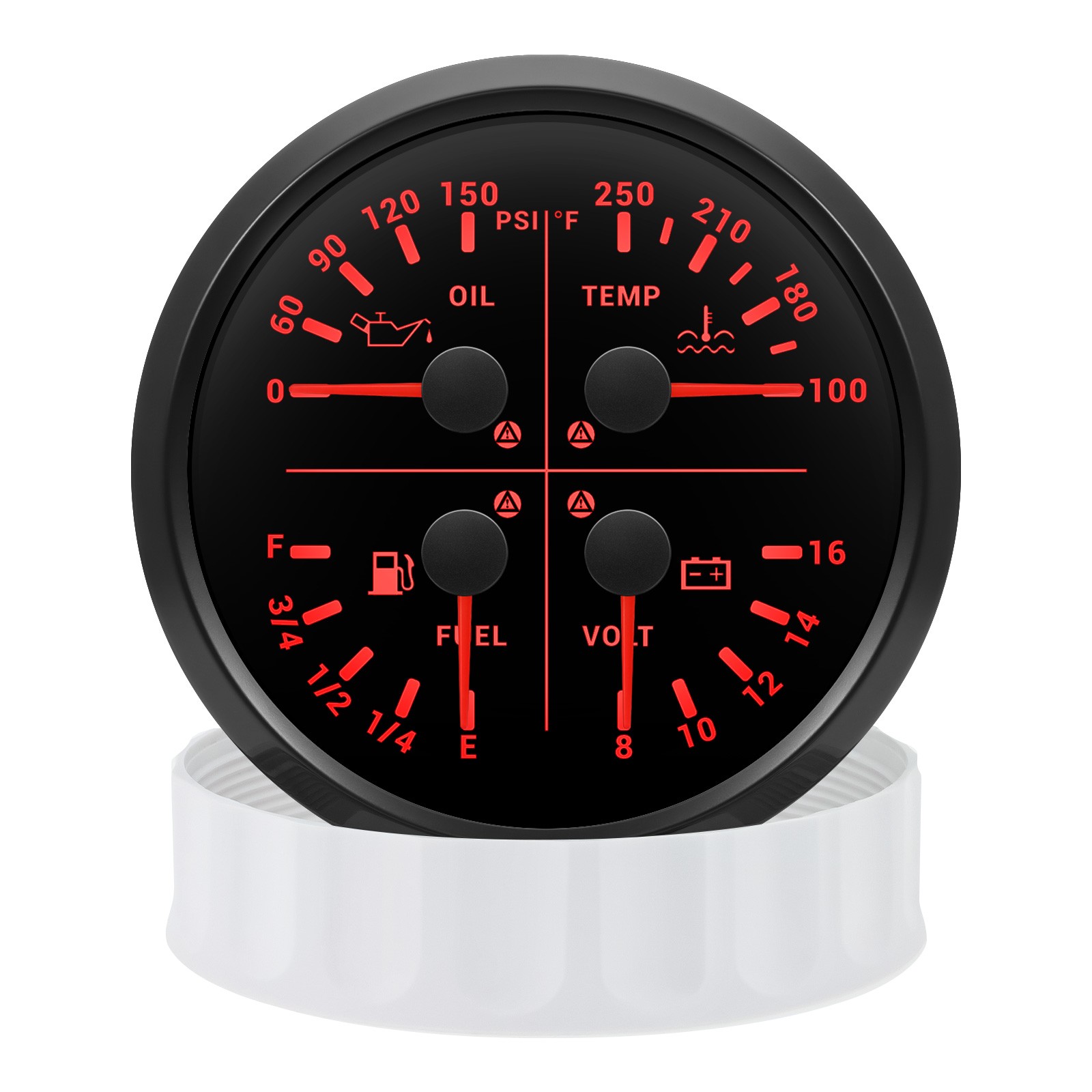 110MM Black 4 IN 1 Gauge Fuel Level Oil Pressure Water Temp Volt for Boat Car
