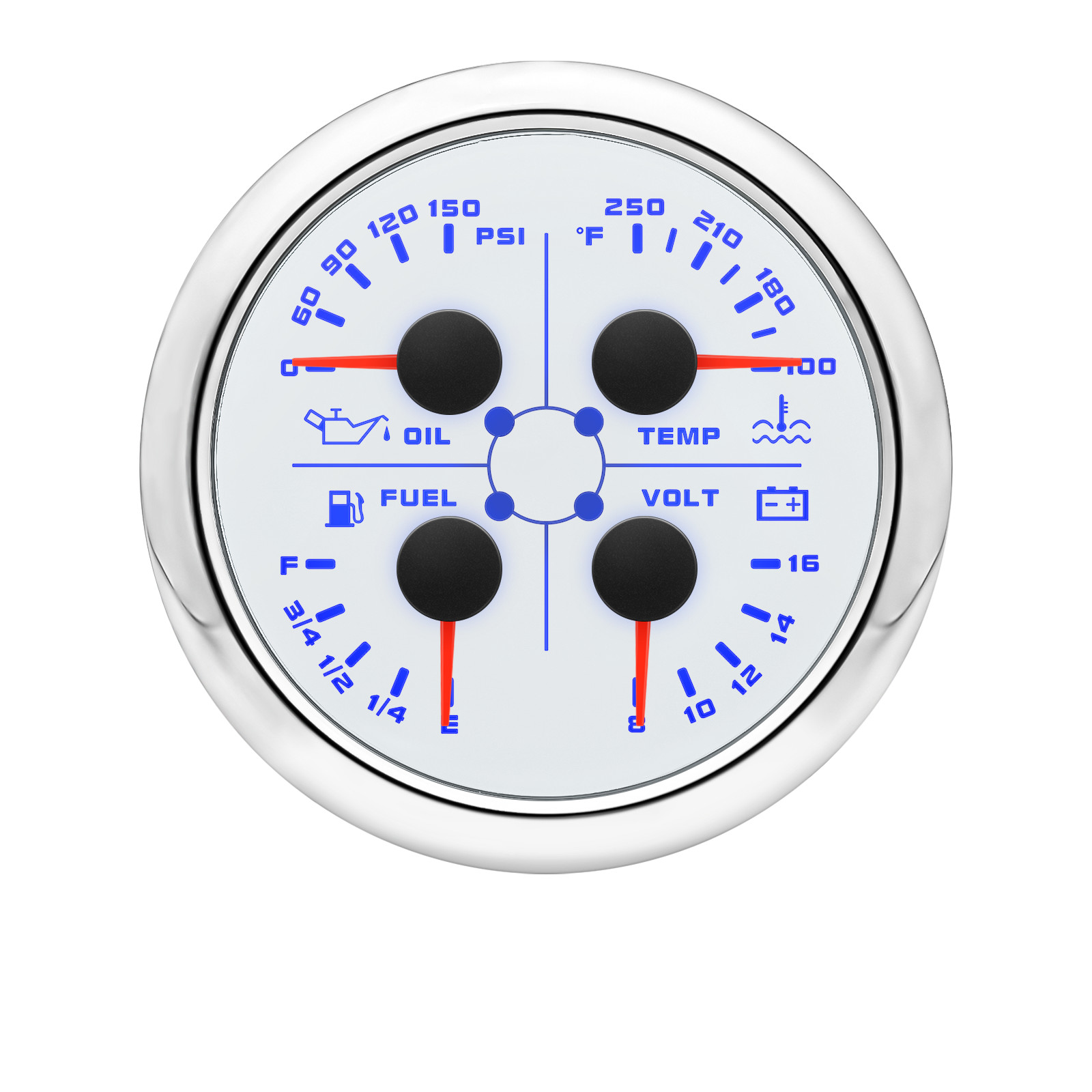 85MM 4 IN 1 Gauge Fuel Level 240-33ohms Oil Pressure Water Temp Volt With Sensor