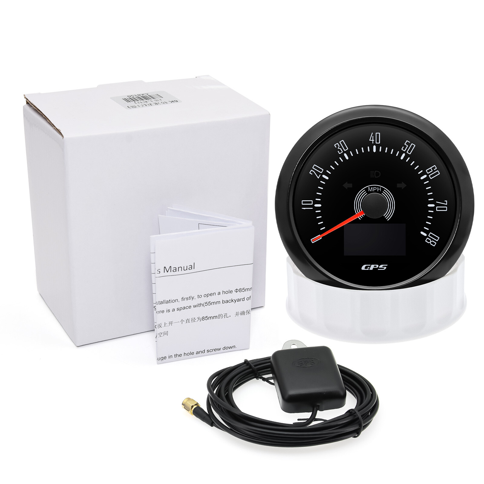 8 Gauge Set With Senders 85mm Black GPS Speedometer 0-80MPH&Tacho 0-8000RPM US