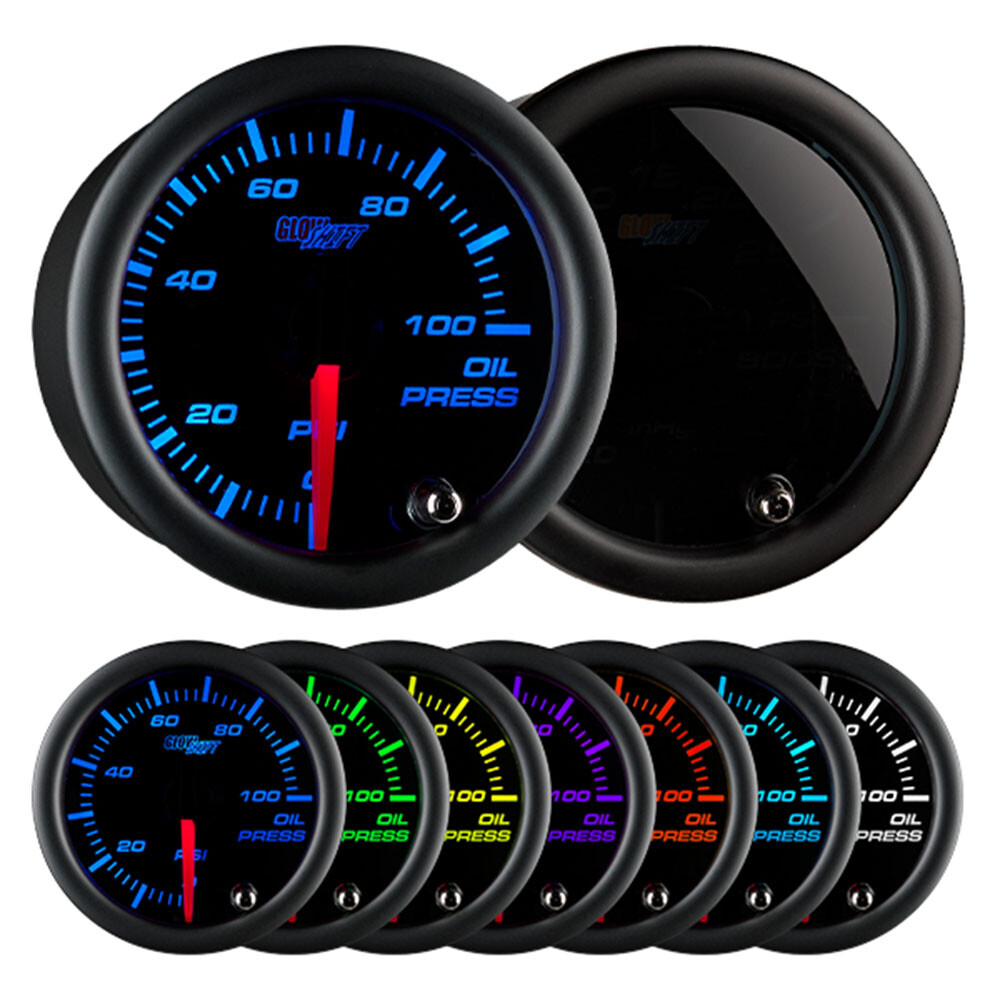 NEW! 52mm GlowShift Tinted 7 Color LED Display Oil Pressure PSI Gauge Meter Kit