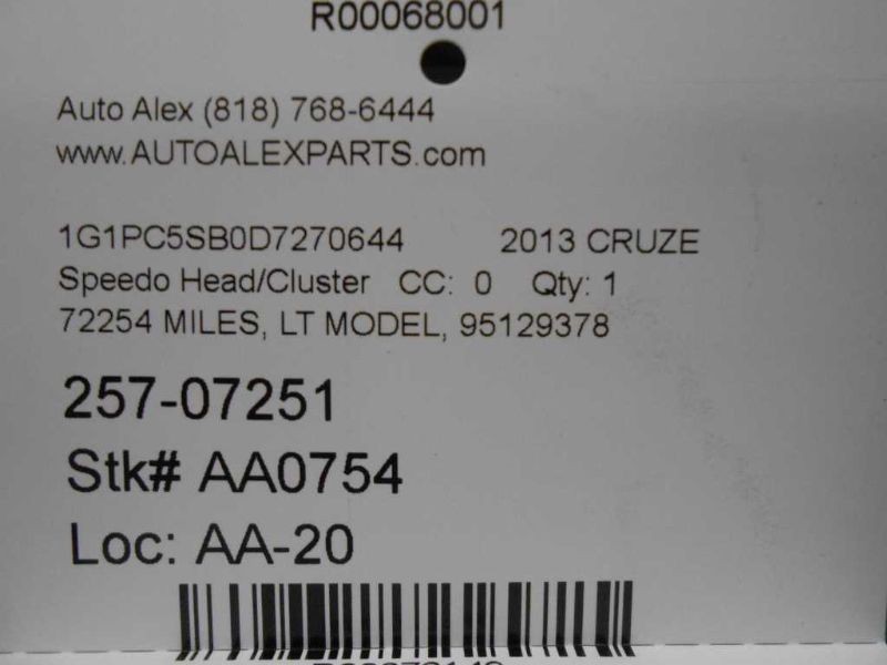 SPEEDOMETER MPH US W/BLACK CLUSTER OPT B76 FITS 13-14 CRUZE 73149