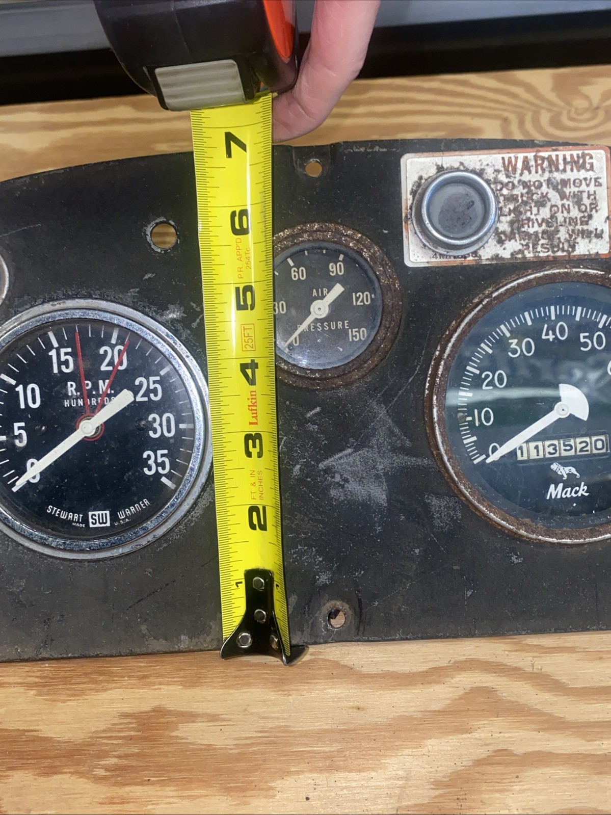 Rare Old Mack Truck Stewart Warner Dash Cluster Oil, Water, Fuel, Battery, Speed