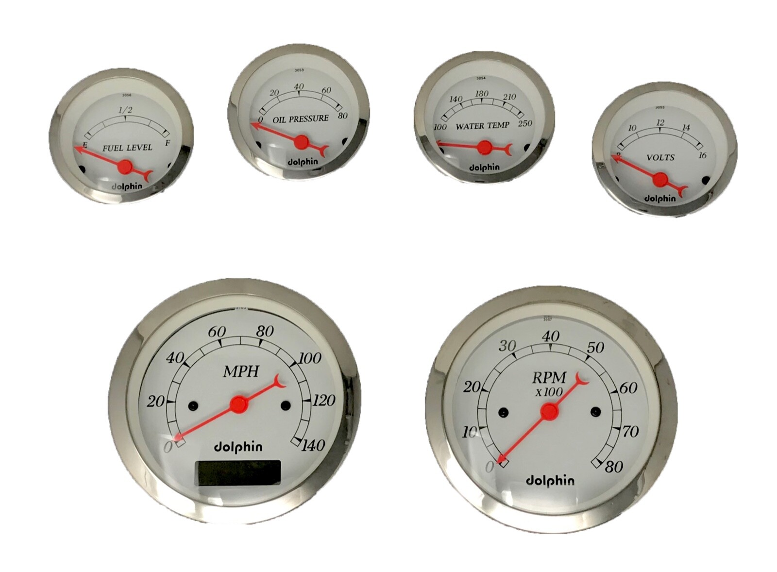6 Gauge Hot Rod Street Rod Universal Dash Set Programmable Speedometer White
