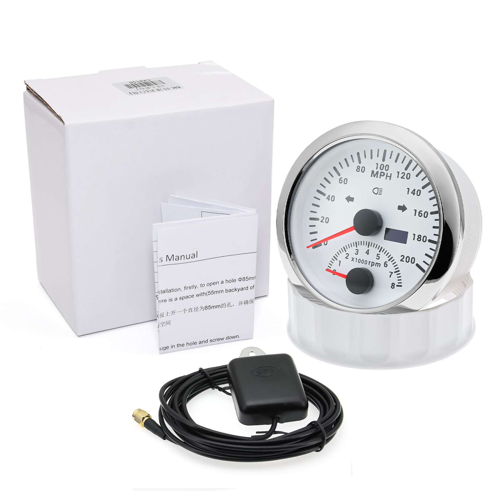 85mm GPS Speedometer 0-200MPH with Tachometer 0-8000RPM 4 in 1 Gauge with Sensor