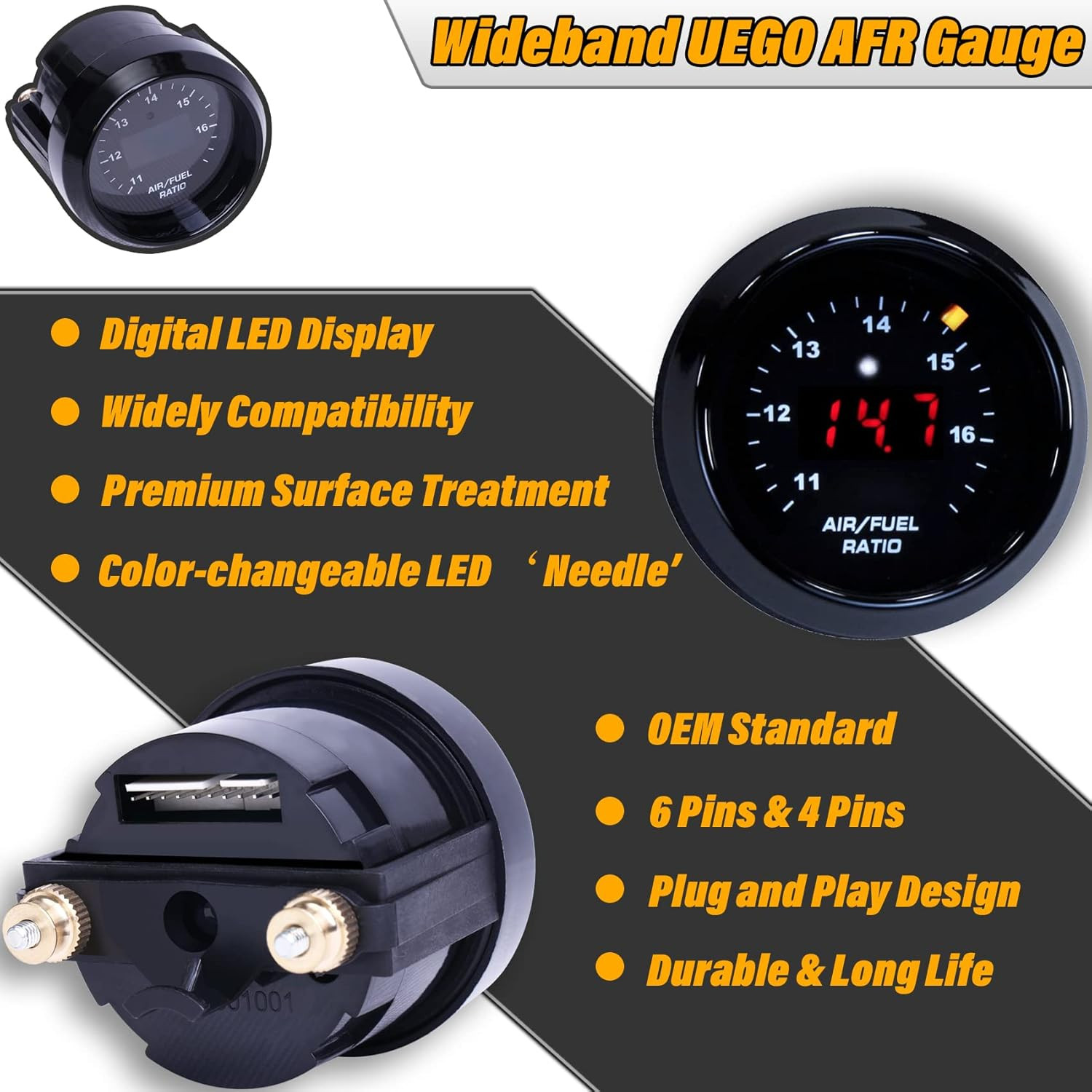 Wideband UEGO Air/Fuel Ratio Gauge 52mm with 4.9 LSU Sensor & AFR Controller