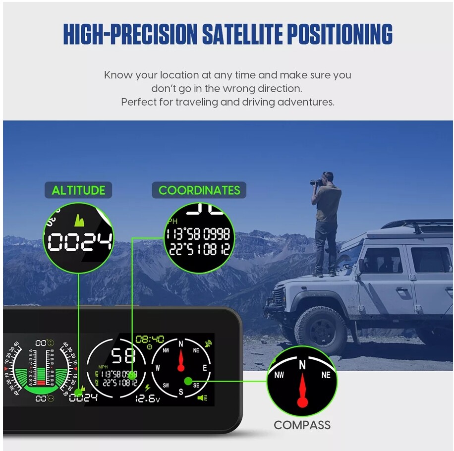 1 Set Car Suv Off-Road Smart Slope Meter GPS Speedometer Compass Overspeed Alarm