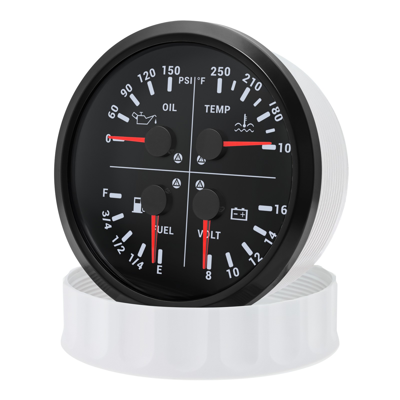110MM Black 4 IN 1 Gauge Fuel Level Oil Pressure Water Temp Volt for Boat Car