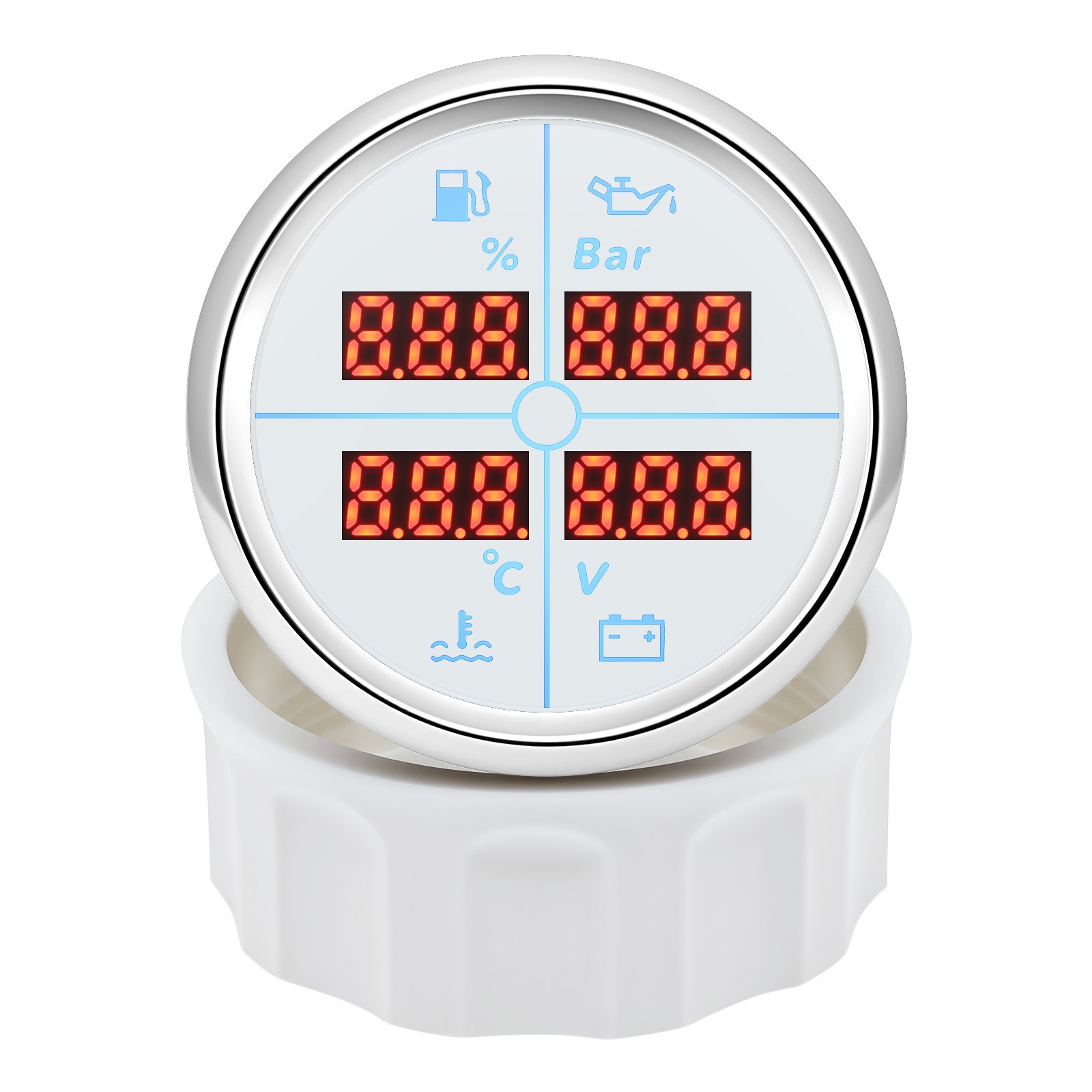 52mm 4in1 Gauge Car Fuel Level Gauge 240-33ohm Water Temp Oil Pressure Voltmeter