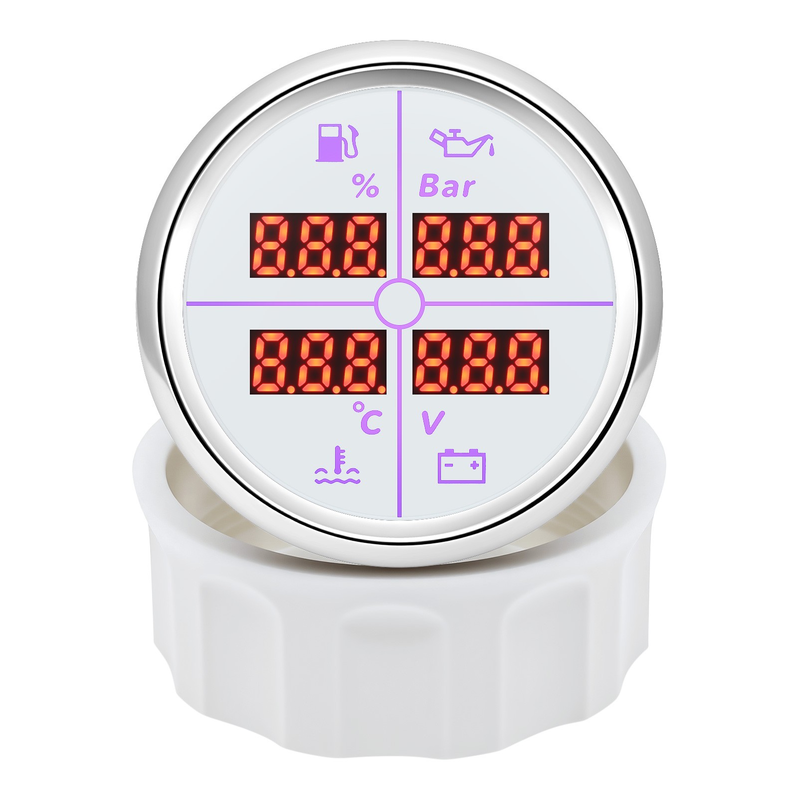 52mm 4in1 Gauge Car Fuel Level Gauge 240-33ohm Water Temp Oil Pressure Voltmeter