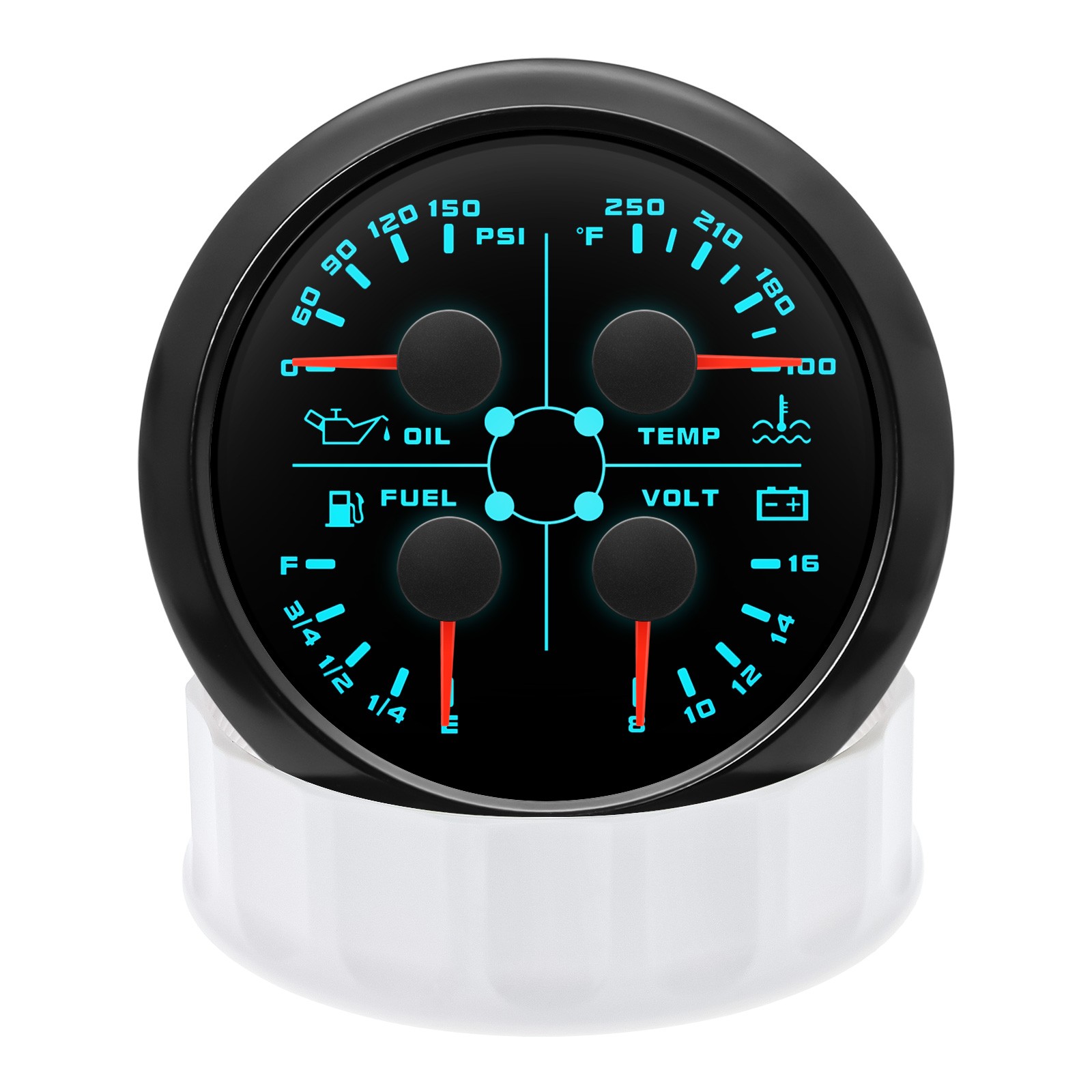 85mm 4in 1 Gauge Boat Fuel Level 240-33ohms Water Temp Oil Pressure Voltmeter US