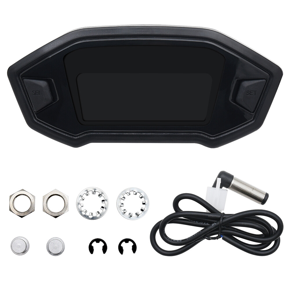Motorcycle LCD Digital Backlight Odometer Speedometer Tachometer Gauge+Sensor