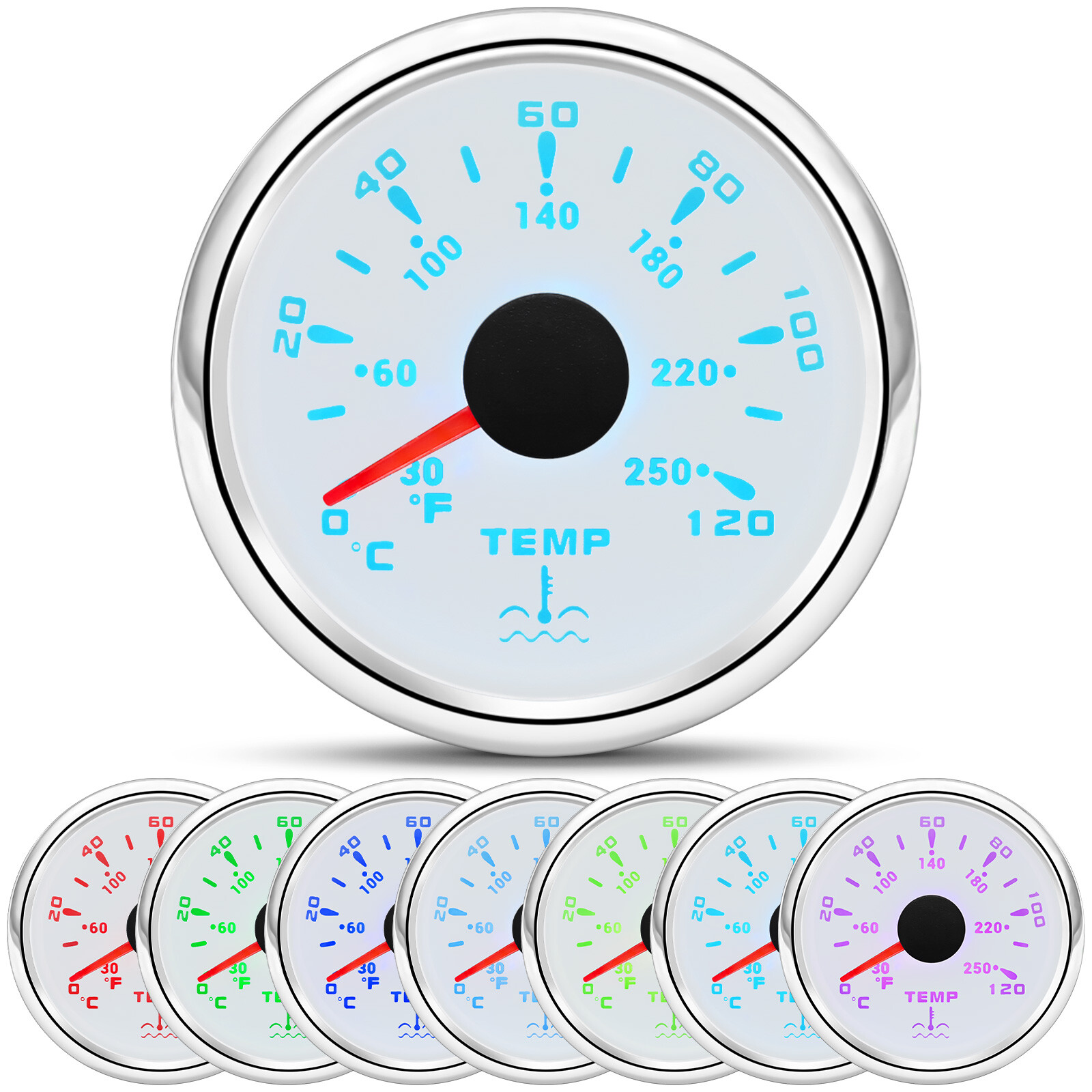 8 Gauge Set with Senders GPS Speedometer 0-120MPH Tacho/Fuel/Volt/Oil/Temp/Trim/