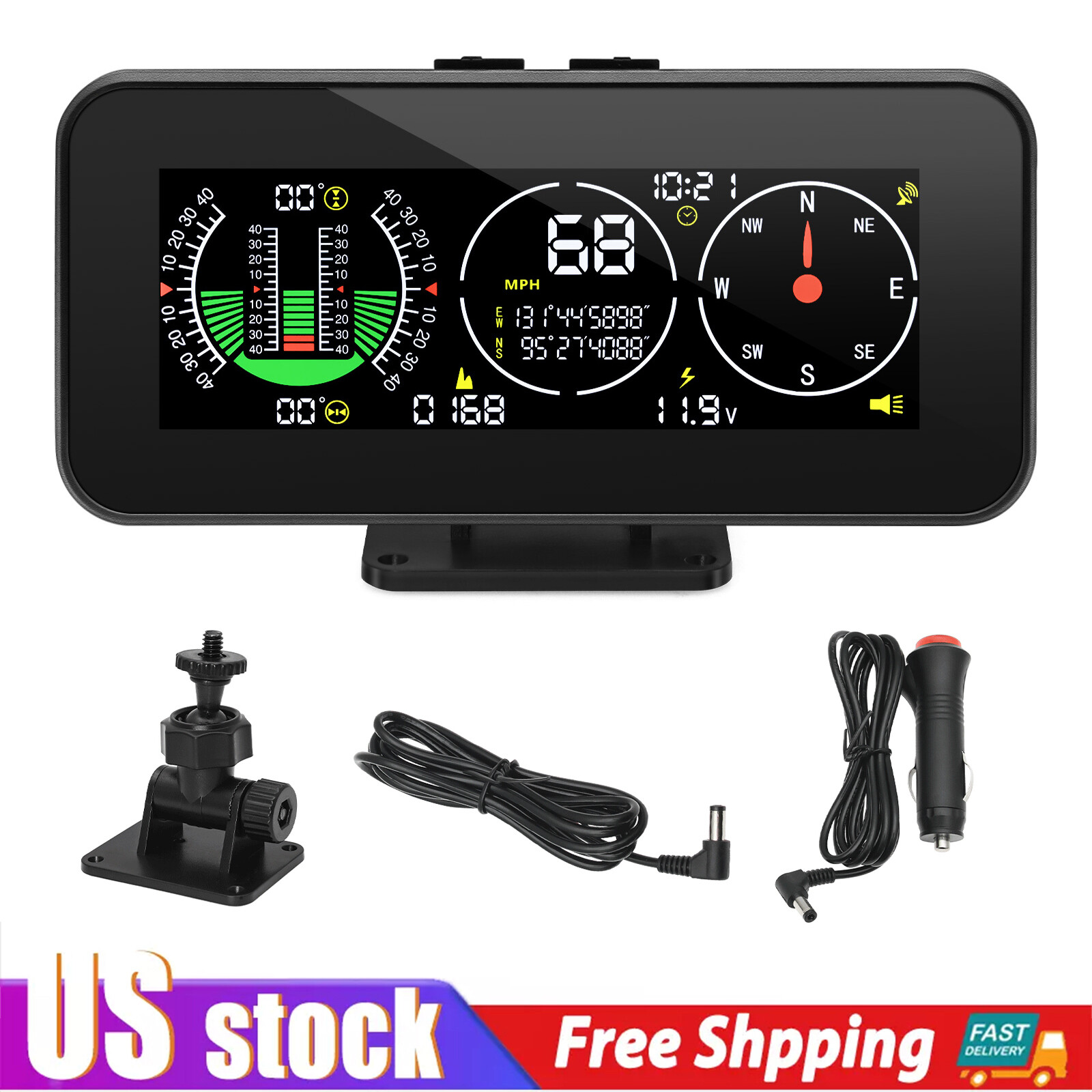 Car Digital GPS Inclinometer HUD MPH Speedometer Compass Off-Road Slope Meter