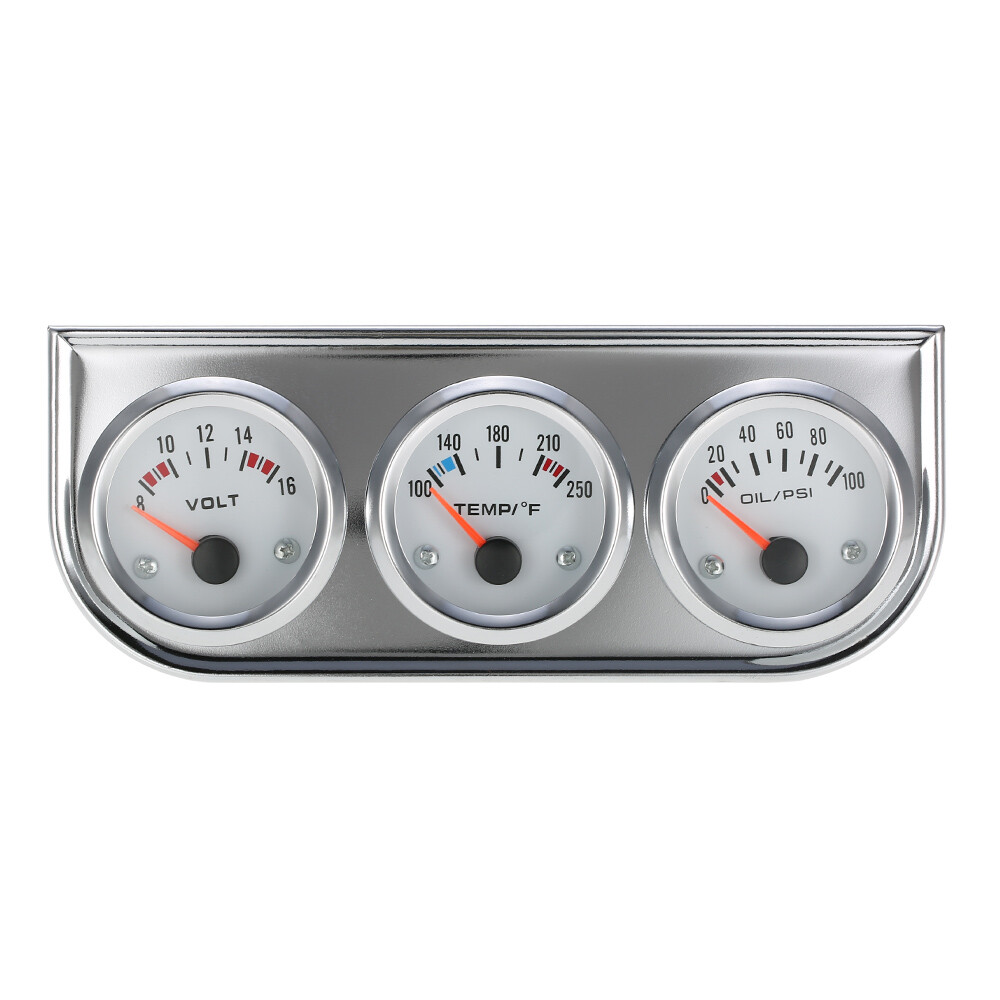 2″ 52mm Chrome Car Triple Gauge Set Kit 3in1 Water Temp Oil Pressure Volt Meter