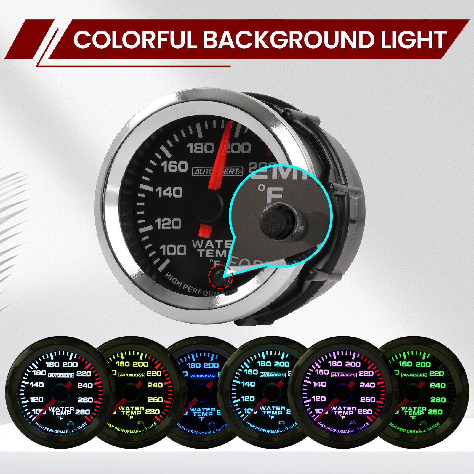 2 Inch 52mm Car Water Temperature Gauge 100-280℉ Temp Meter Sensor