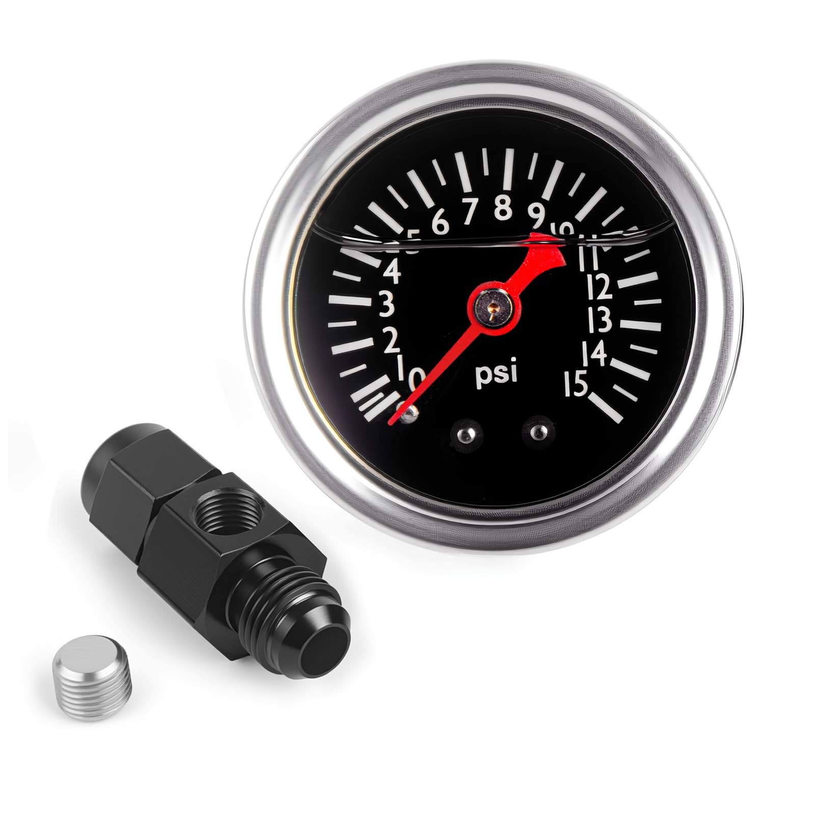 CNRAQR Universal 0-15psi Fuel Pressure Gauge 6AN Male to -6AN Female, 0-15Psi