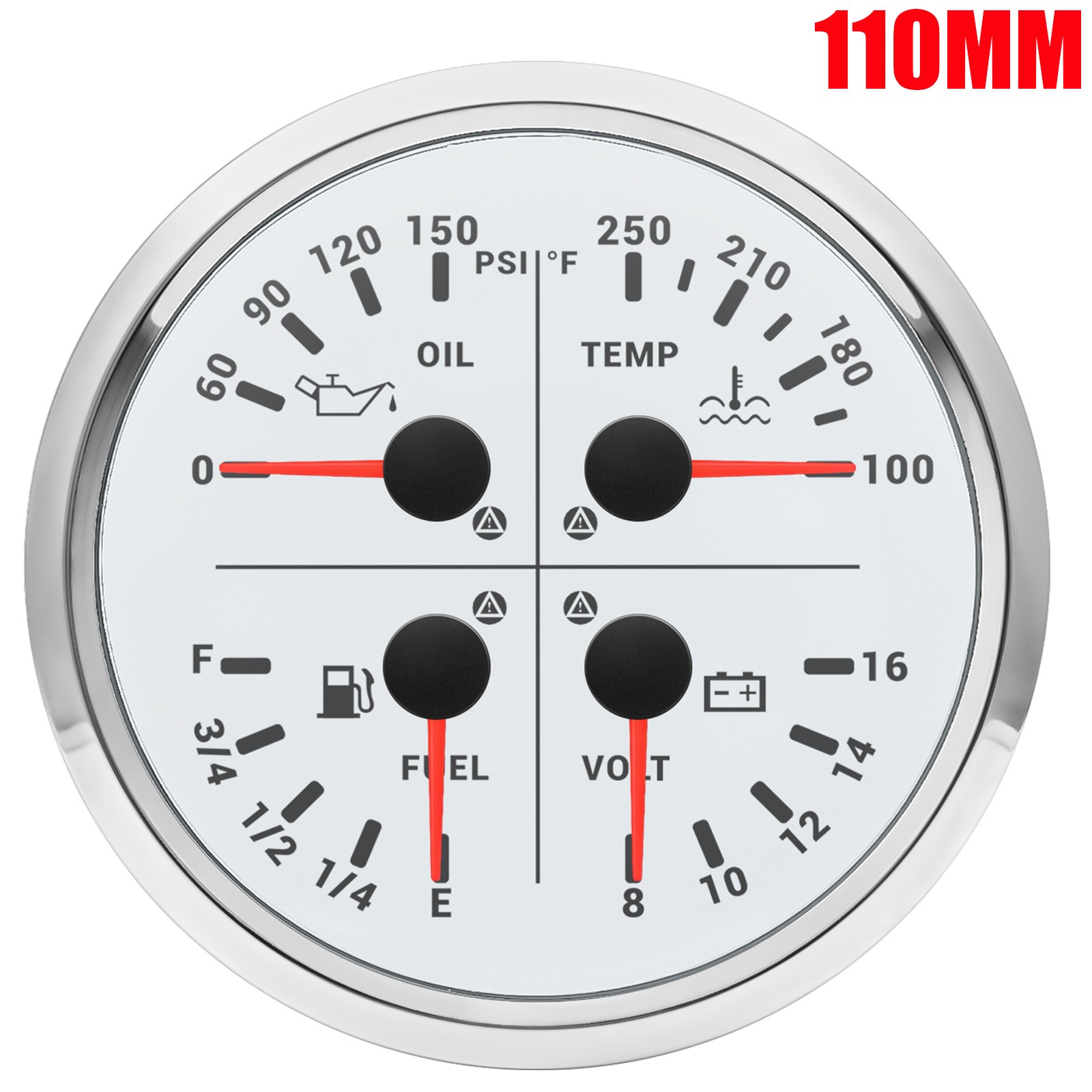 110MM 4 IN 1 Gauge Fuel Level Oil Pressure Water Temp Voltmeter for Boat Car ATV